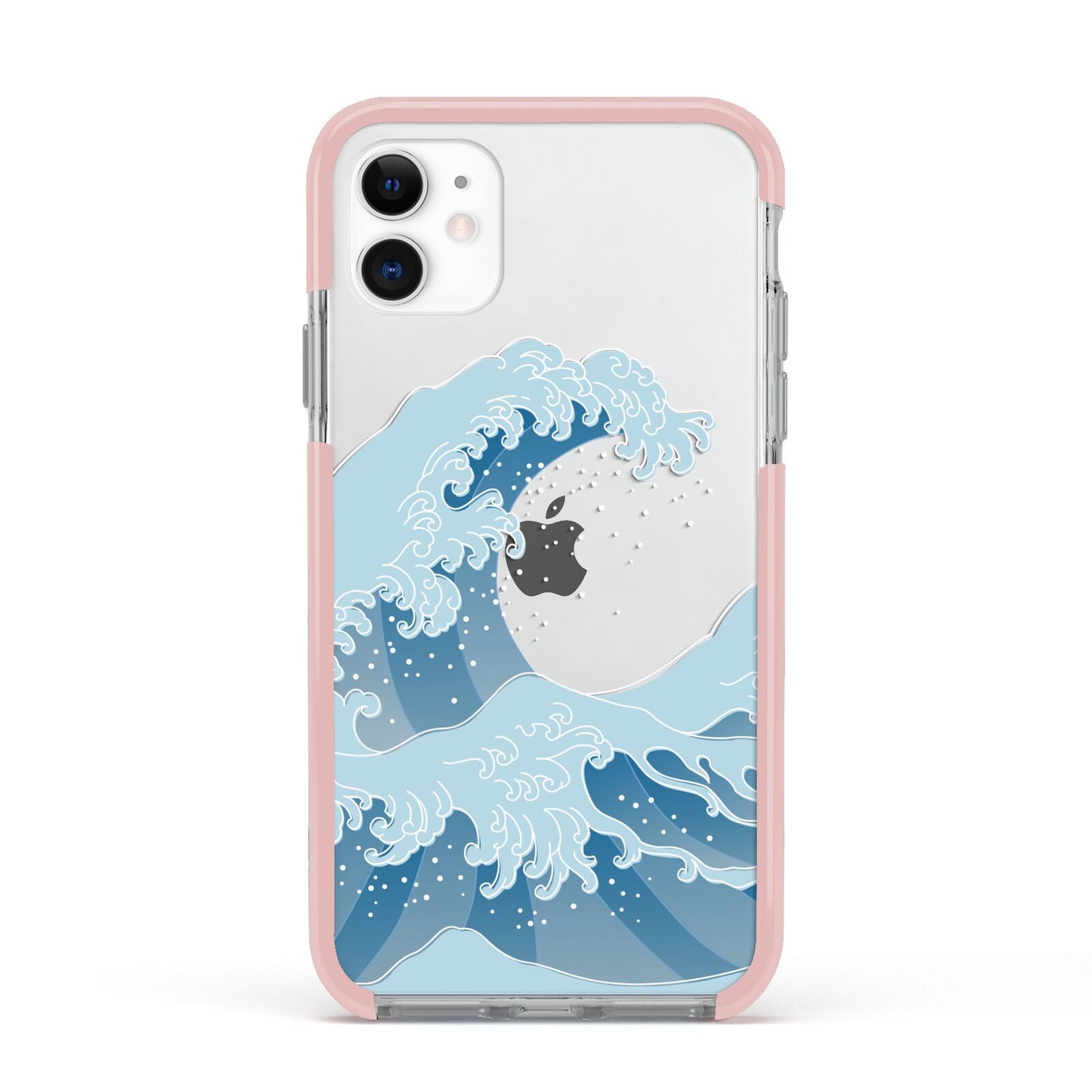 Great Wave Illustration Apple iPhone 11 in White with Pink Impact Case