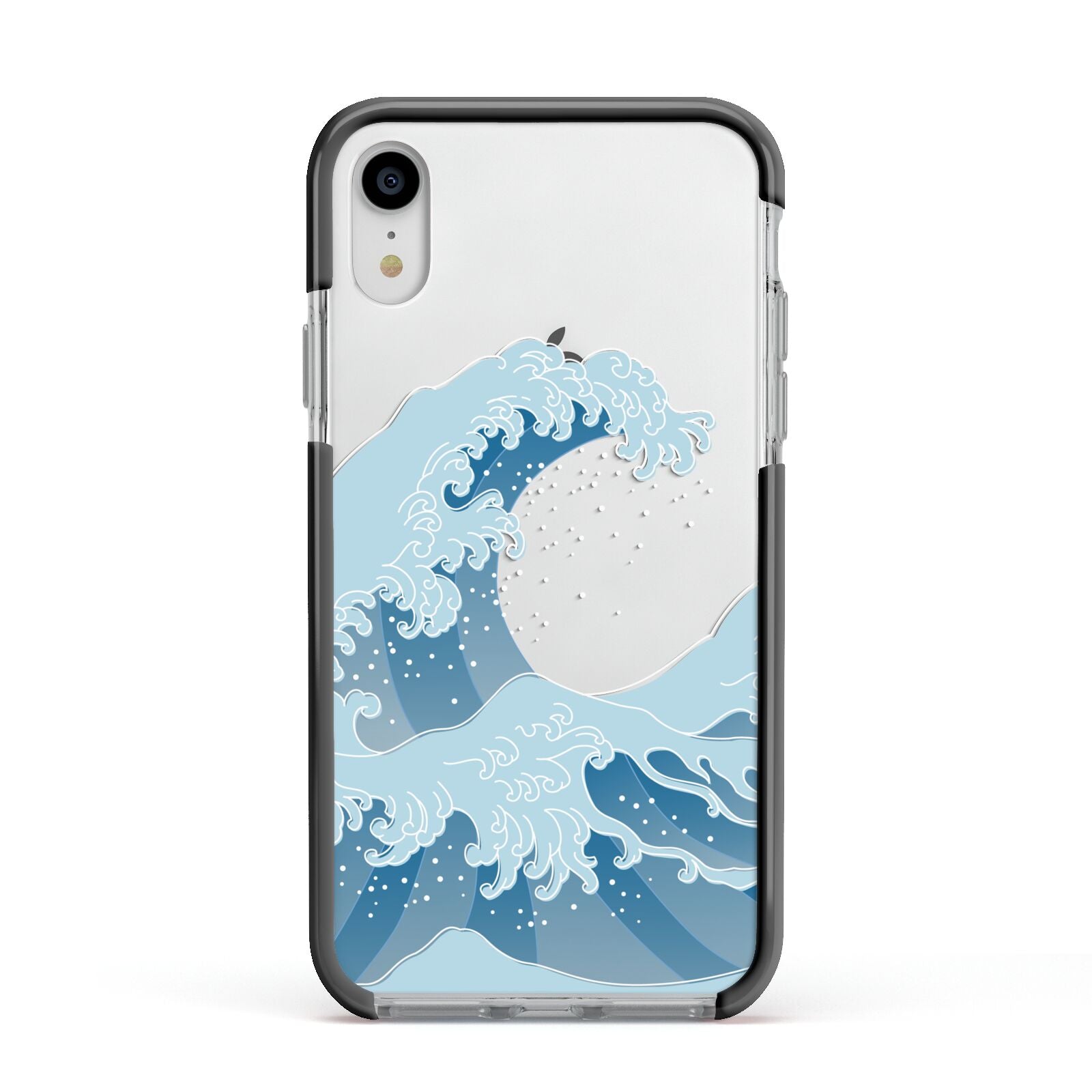 Great Wave Illustration Apple iPhone XR Impact Case Black Edge on Silver Phone
