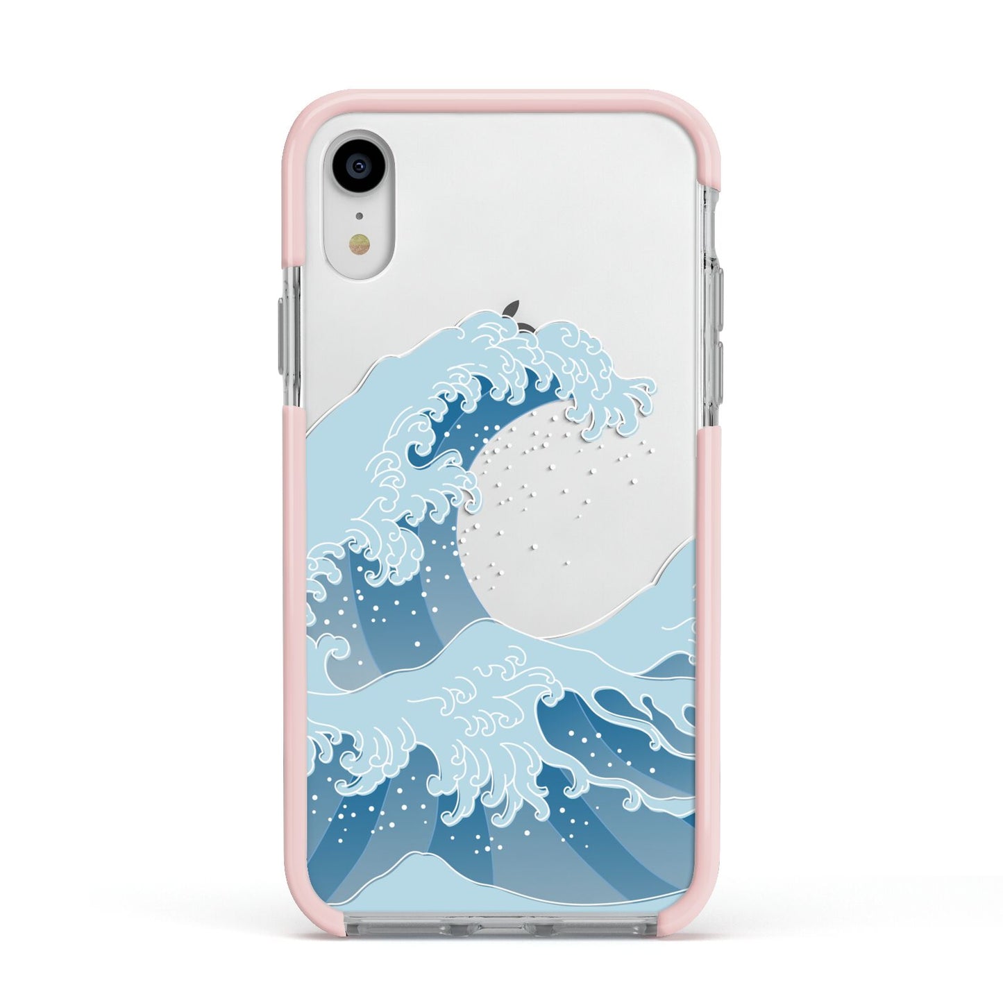 Great Wave Illustration Apple iPhone XR Impact Case Pink Edge on Silver Phone