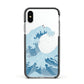 Great Wave Illustration Apple iPhone Xs Impact Case Black Edge on Silver Phone