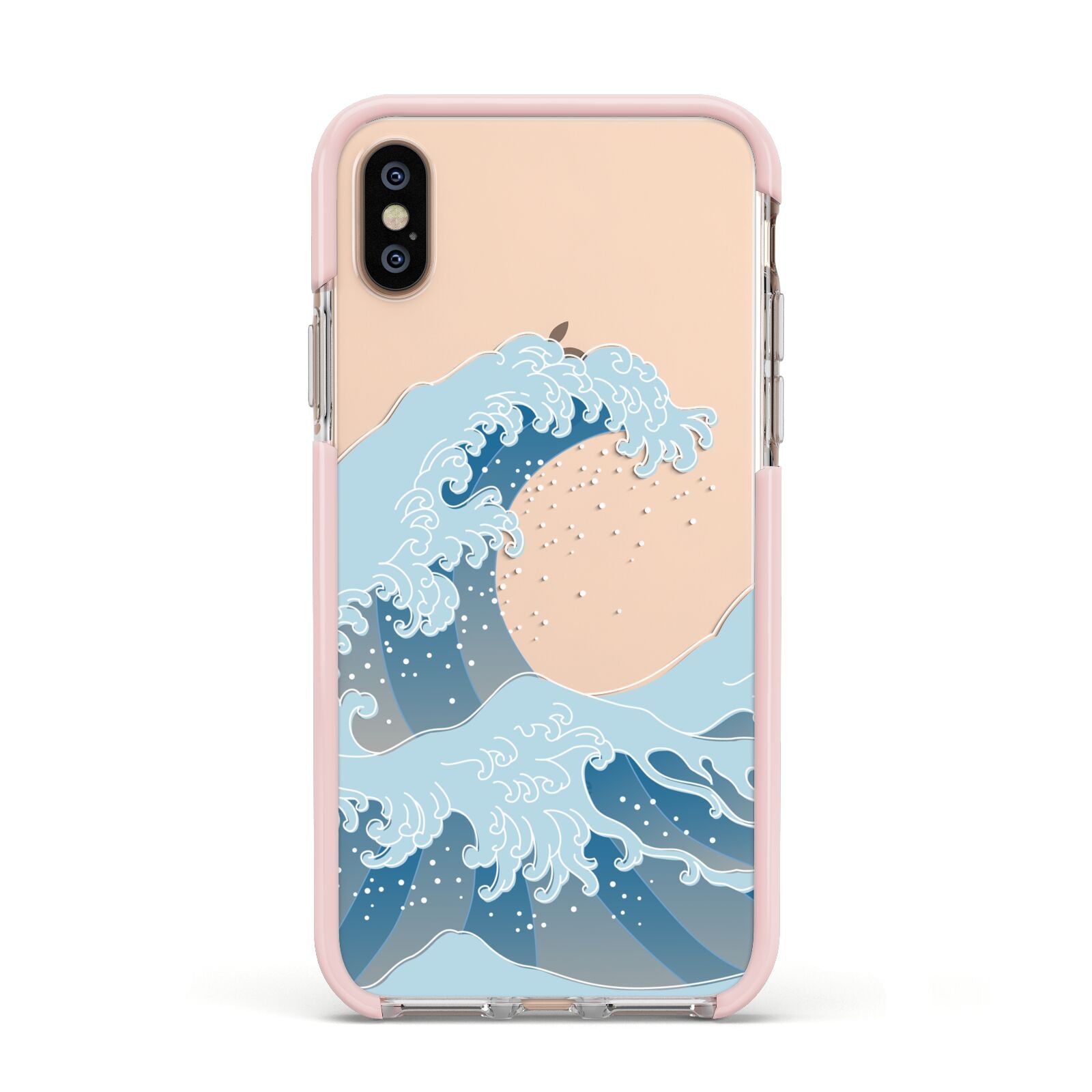Great Wave Illustration Apple iPhone Xs Impact Case Pink Edge on Gold Phone