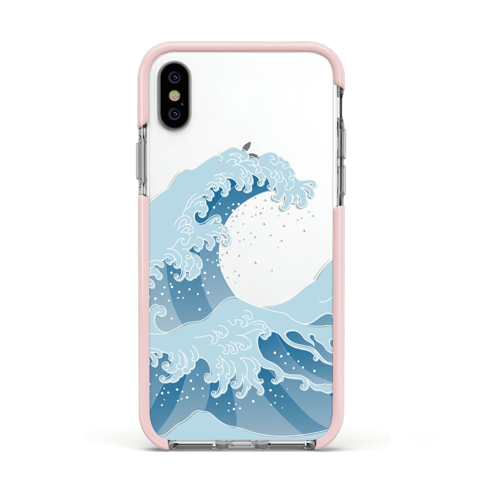 Great Wave Illustration Apple iPhone Xs Impact Case Pink Edge on Silver Phone