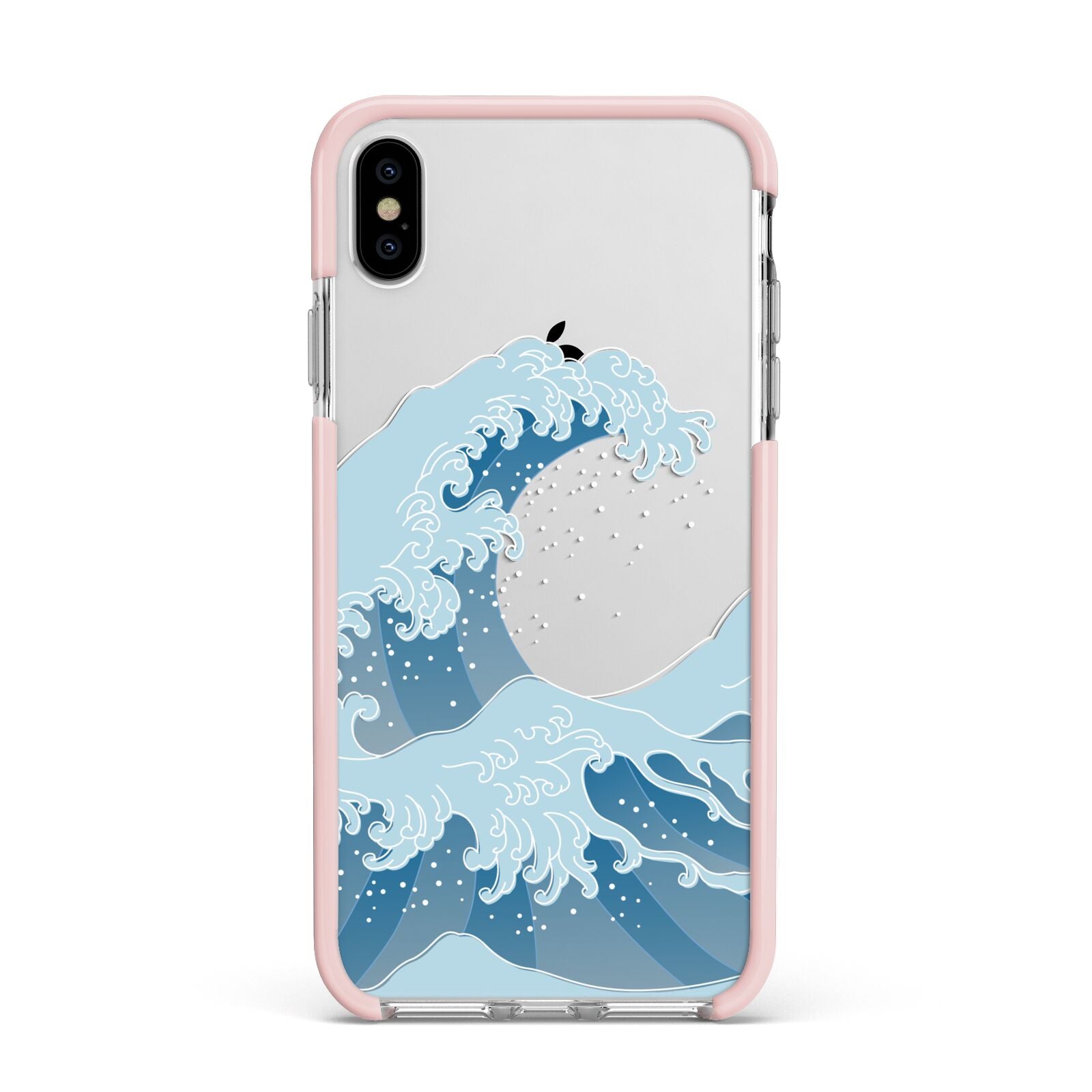 Great Wave Illustration Apple iPhone Xs Max Impact Case Pink Edge on Silver Phone