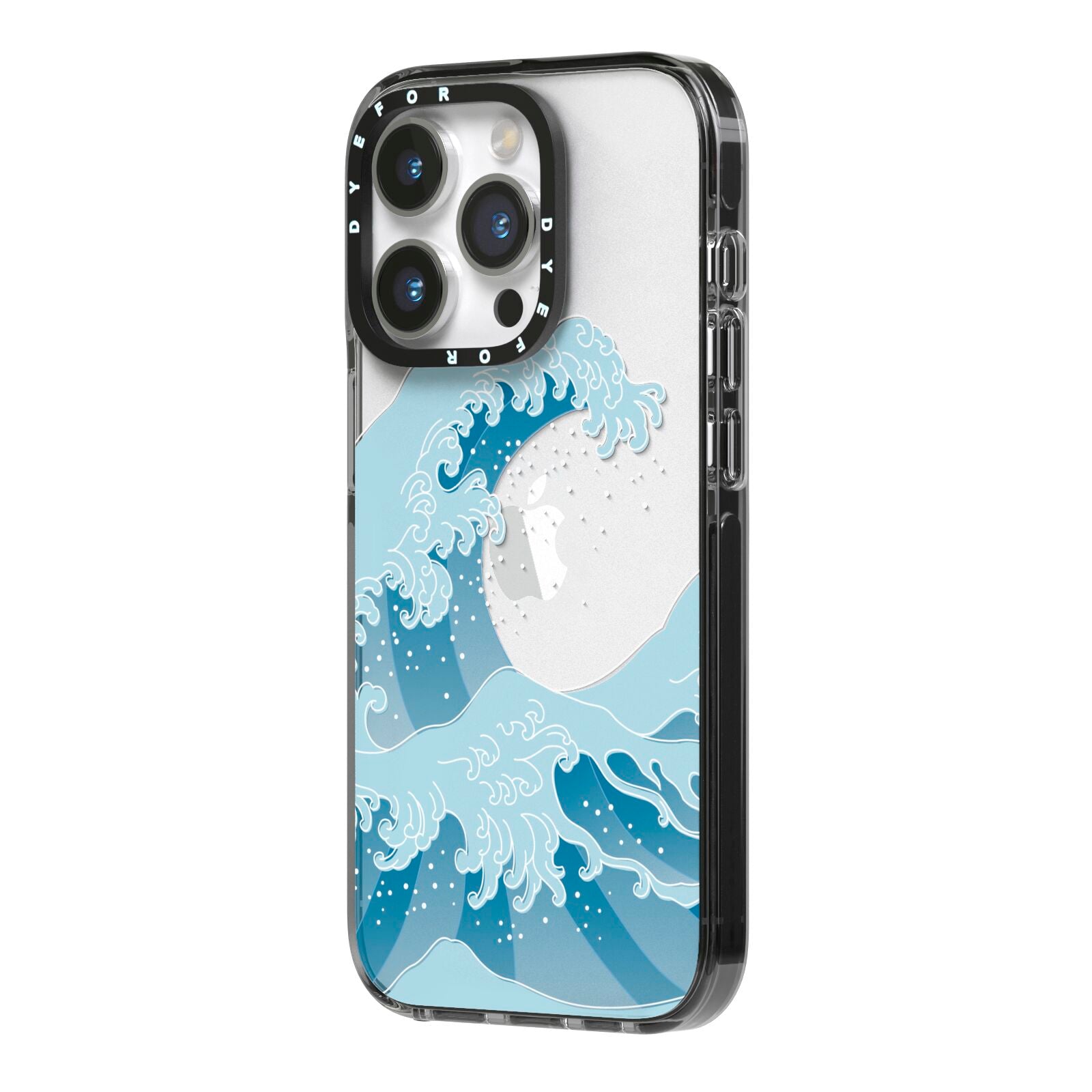 Great Wave Illustration iPhone 14 Pro Black Impact Case Side Angle on Silver phone