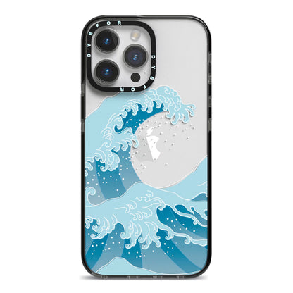 Great Wave Illustration iPhone 14 Pro Max Black Impact Case on Silver phone