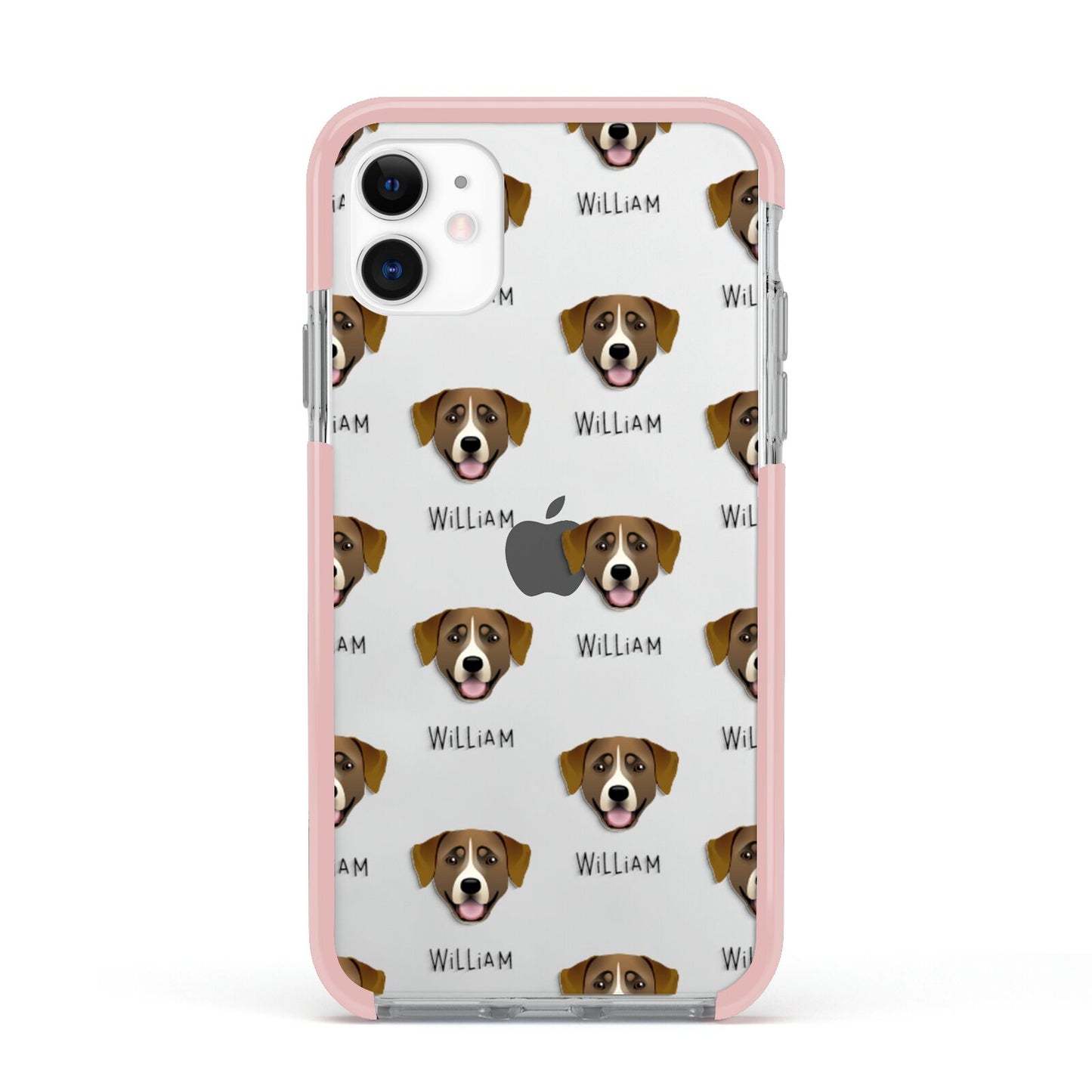 Greater Swiss Mountain Dog Icon with Name Apple iPhone 11 in White with Pink Impact Case