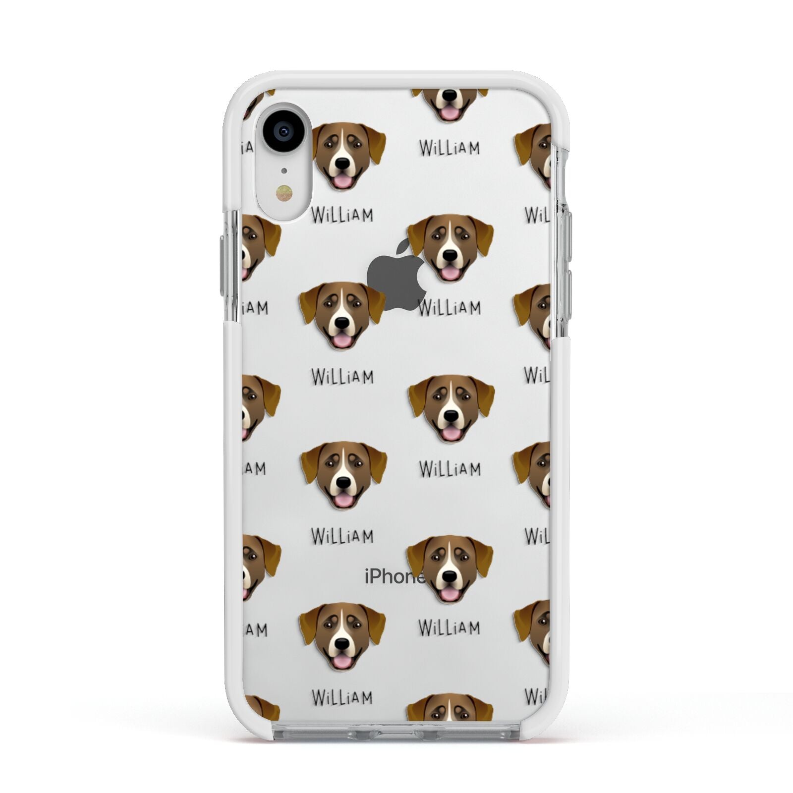 Greater Swiss Mountain Dog Icon with Name Apple iPhone XR Impact Case White Edge on Silver Phone