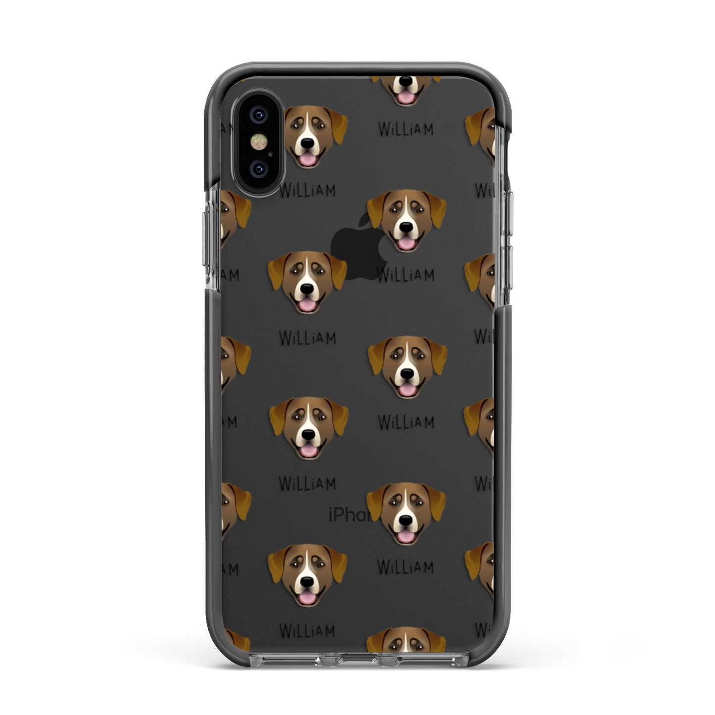 Greater Swiss Mountain Dog Icon with Name Apple iPhone Xs Impact Case Black Edge on Black Phone