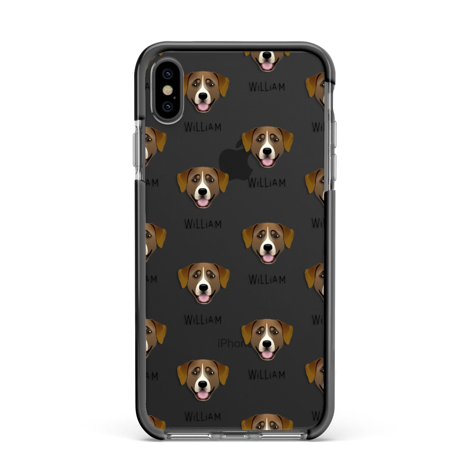 Greater Swiss Mountain Dog Icon with Name Apple iPhone Xs Max Impact Case Black Edge on Black Phone
