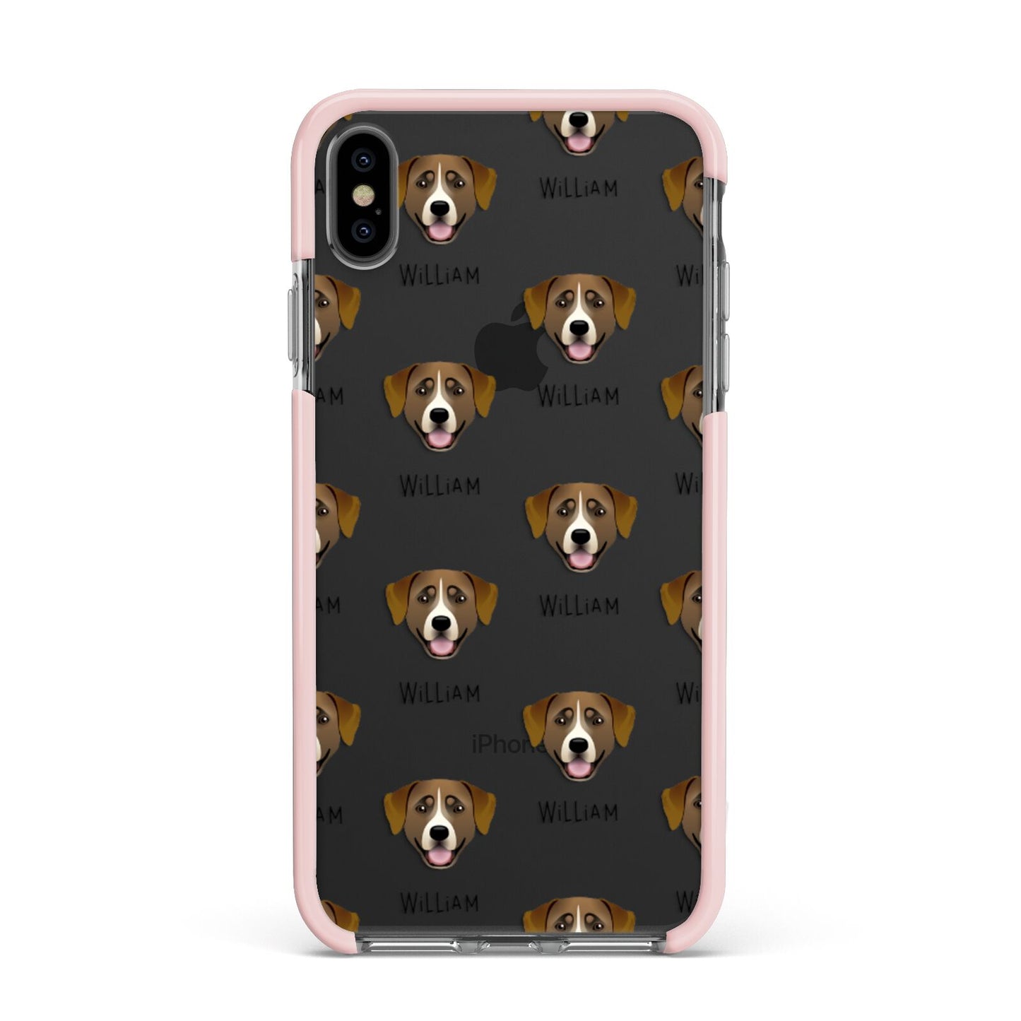 Greater Swiss Mountain Dog Icon with Name Apple iPhone Xs Max Impact Case Pink Edge on Black Phone