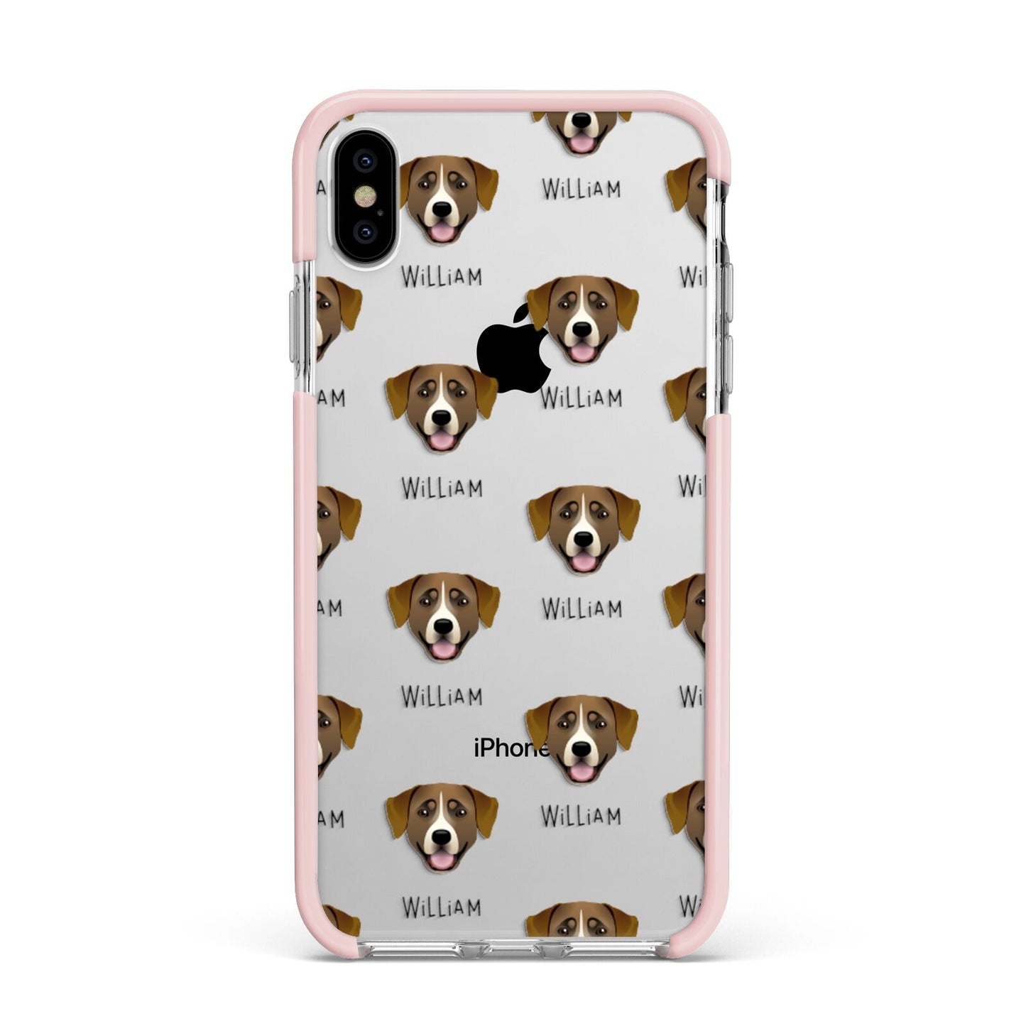 Greater Swiss Mountain Dog Icon with Name Apple iPhone Xs Max Impact Case Pink Edge on Silver Phone