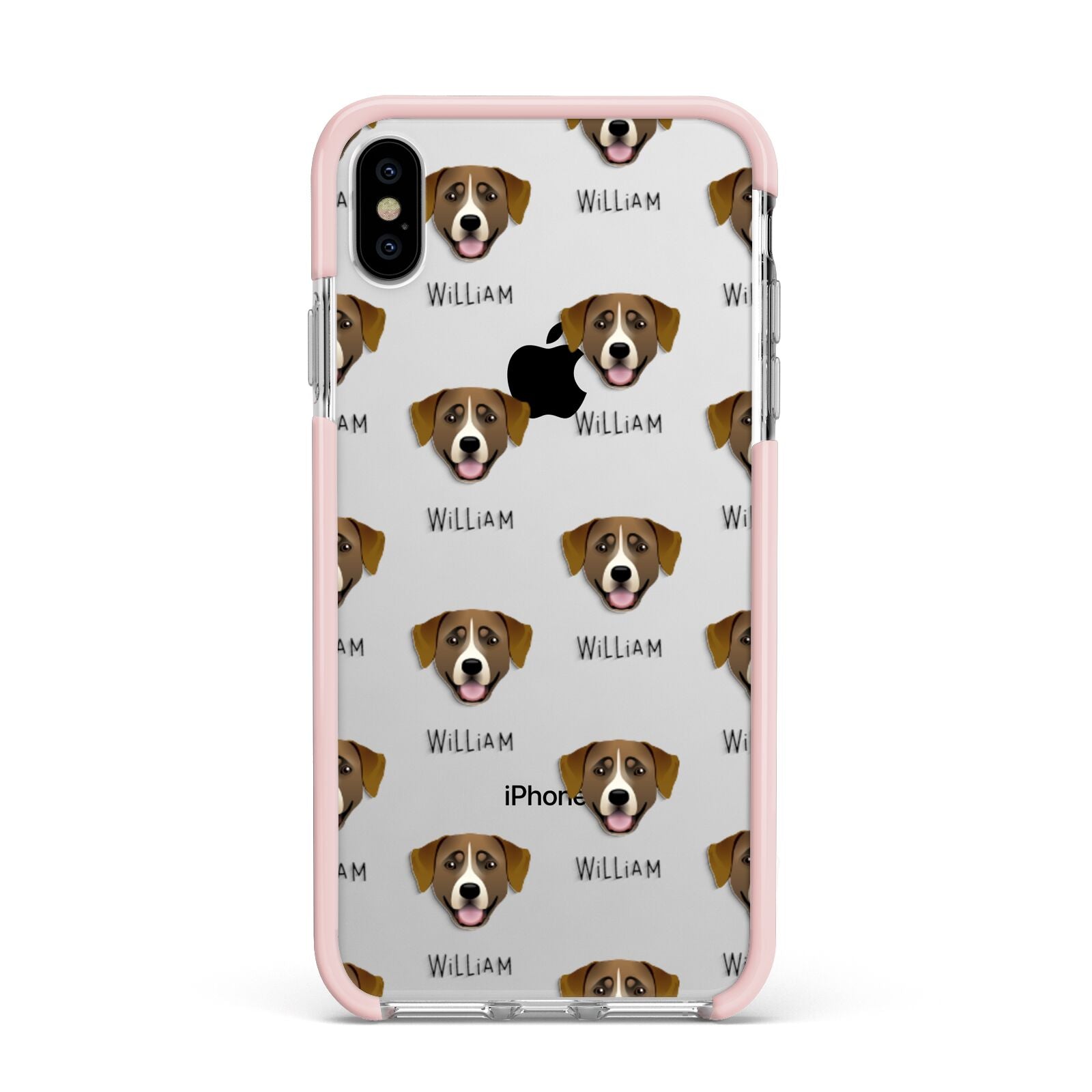Greater Swiss Mountain Dog Icon with Name Apple iPhone Xs Max Impact Case Pink Edge on Silver Phone