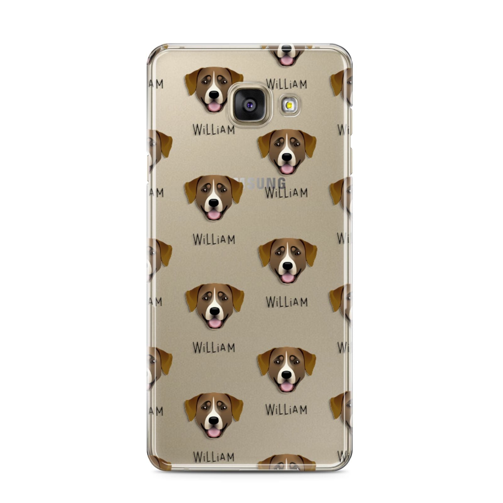 Greater Swiss Mountain Dog Icon with Name Samsung Galaxy A3 2016 Case on gold phone