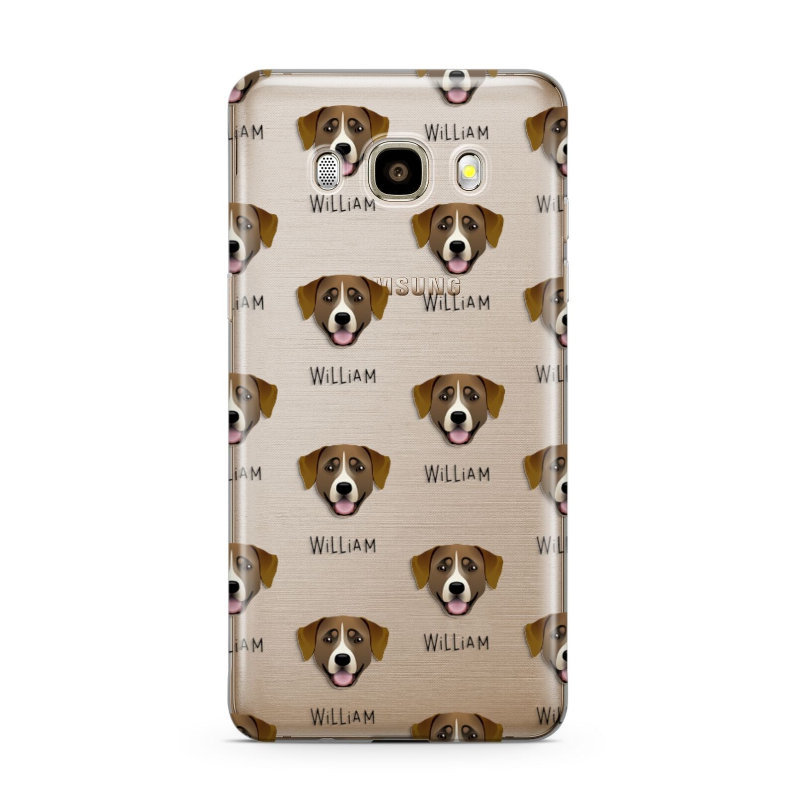 Greater Swiss Mountain Dog Icon with Name Samsung Galaxy J7 2016 Case on gold phone