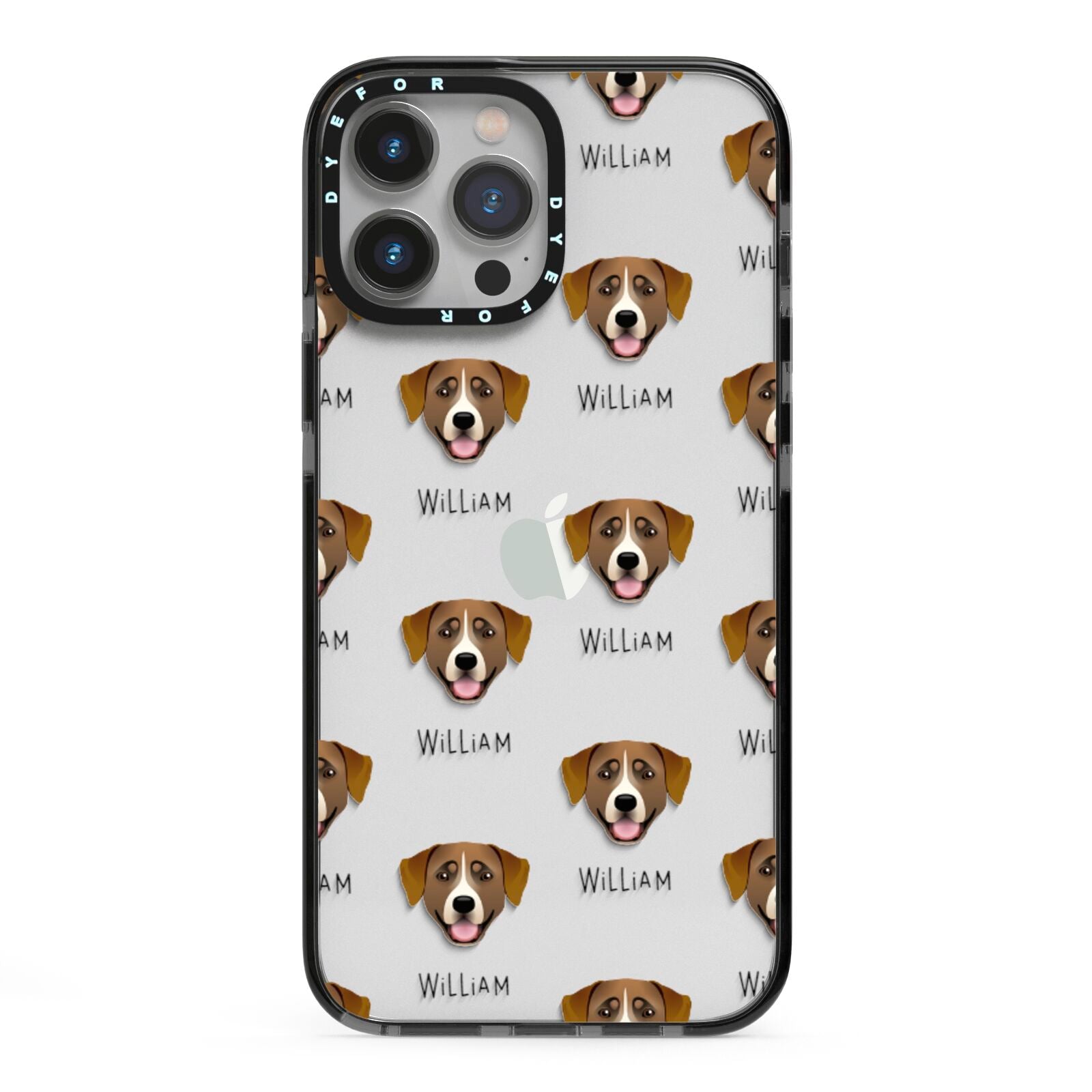 Greater Swiss Mountain Dog Icon with Name iPhone 13 Pro Max Black Impact Case on Silver phone