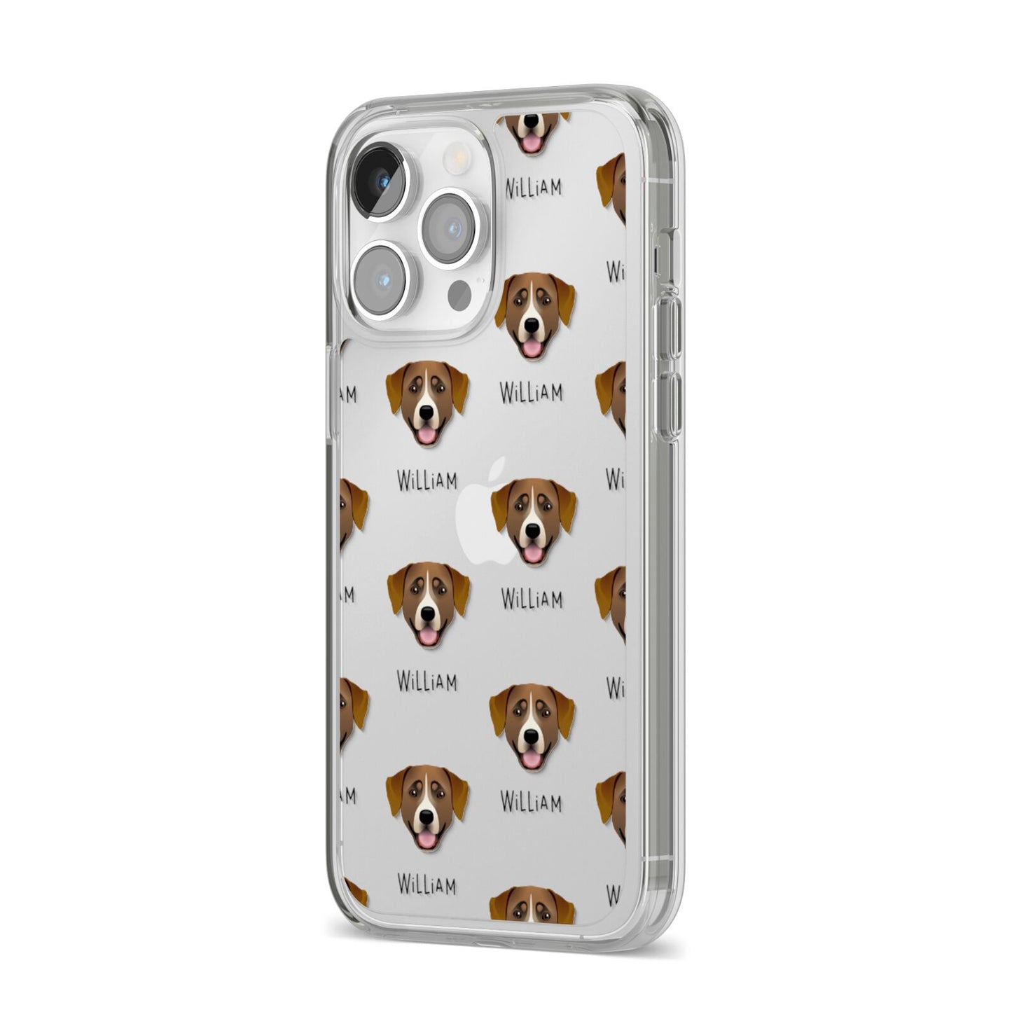 Greater Swiss Mountain Dog Icon with Name iPhone 14 Pro Max Clear Tough Case Silver Angled Image