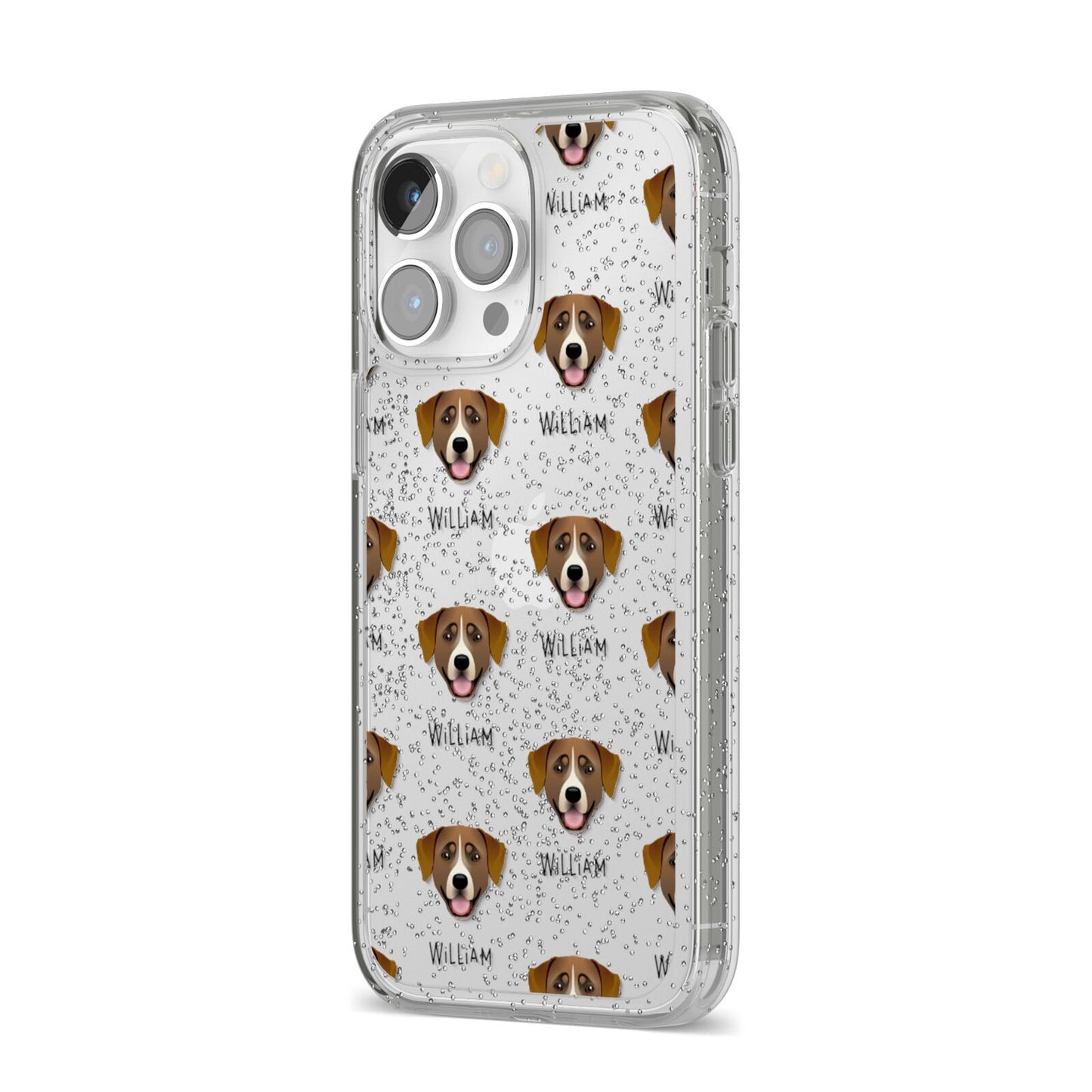 Greater Swiss Mountain Dog Icon with Name iPhone 14 Pro Max Glitter Tough Case Silver Angled Image