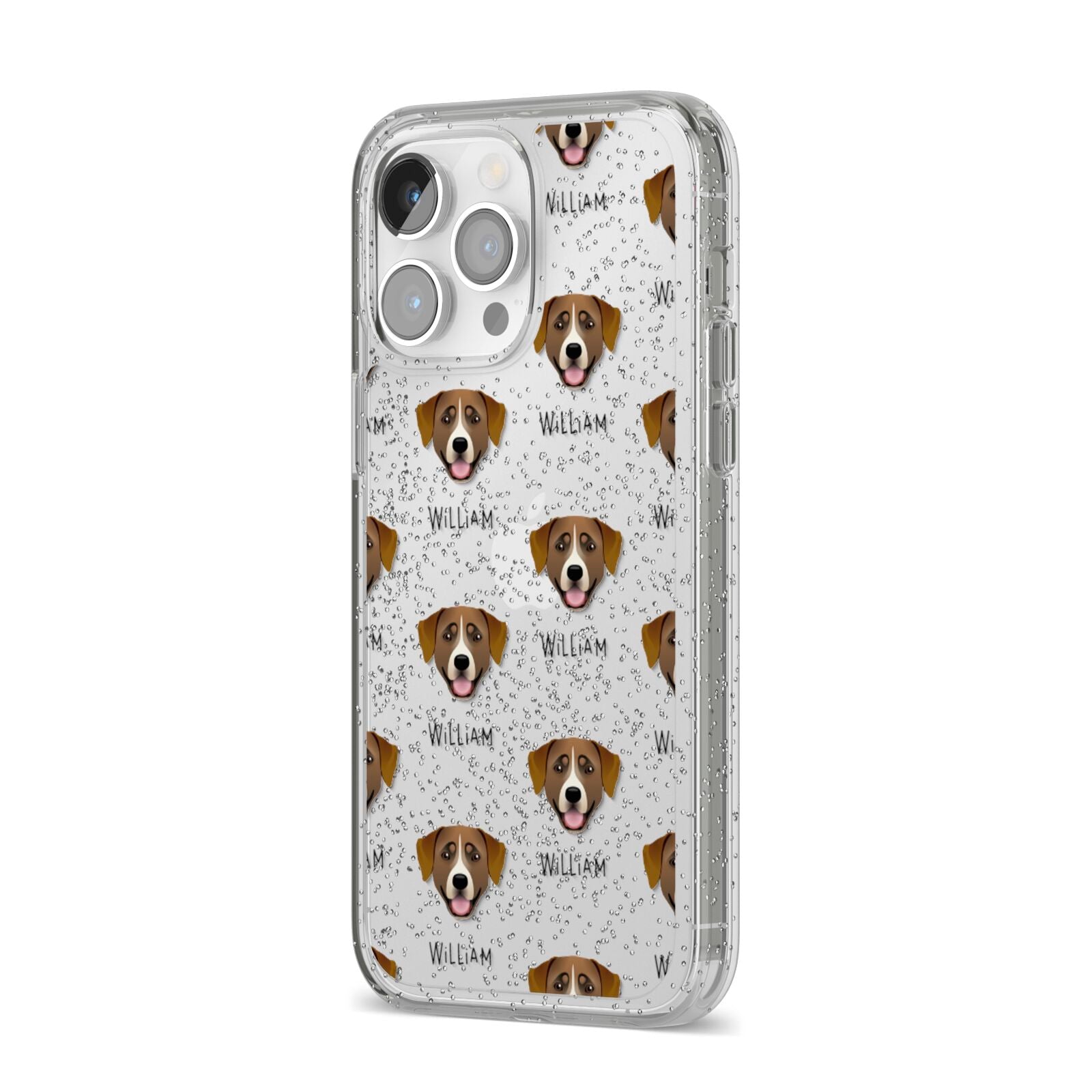 Greater Swiss Mountain Dog Icon with Name iPhone 14 Pro Max Glitter Tough Case Silver Angled Image