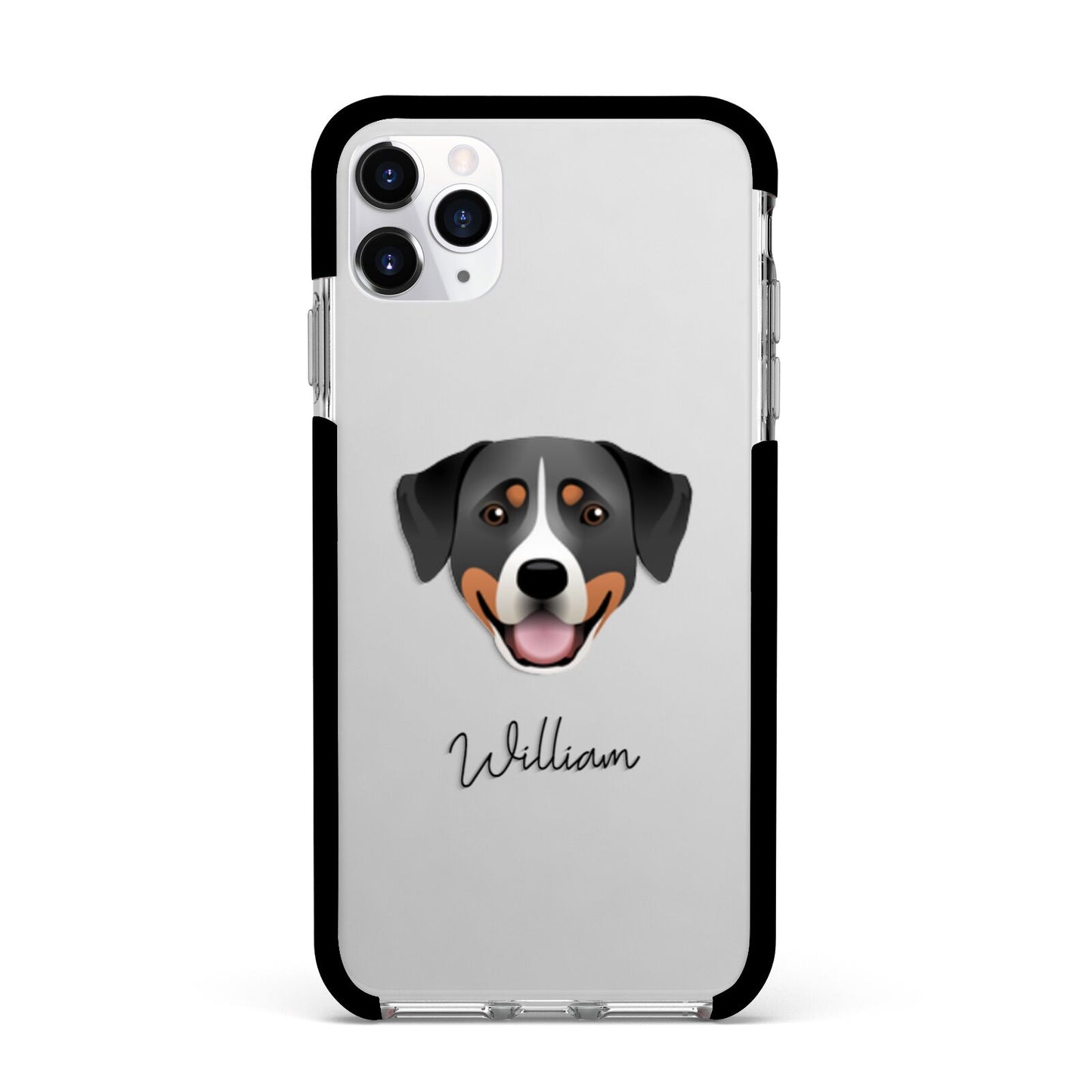 Greater Swiss Mountain Dog Personalised Apple iPhone 11 Pro Max in Silver with Black Impact Case