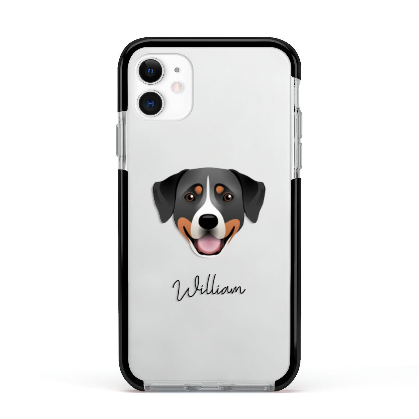 Greater Swiss Mountain Dog Personalised Apple iPhone 11 in White with Black Impact Case