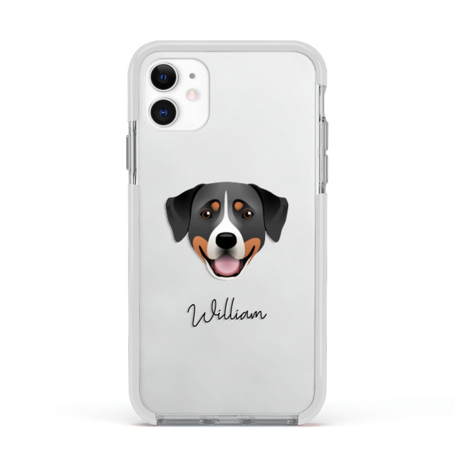 Greater Swiss Mountain Dog Personalised Apple iPhone 11 in White with White Impact Case