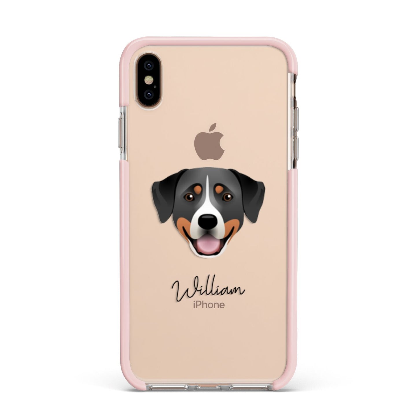 Greater Swiss Mountain Dog Personalised Apple iPhone Xs Max Impact Case Pink Edge on Gold Phone
