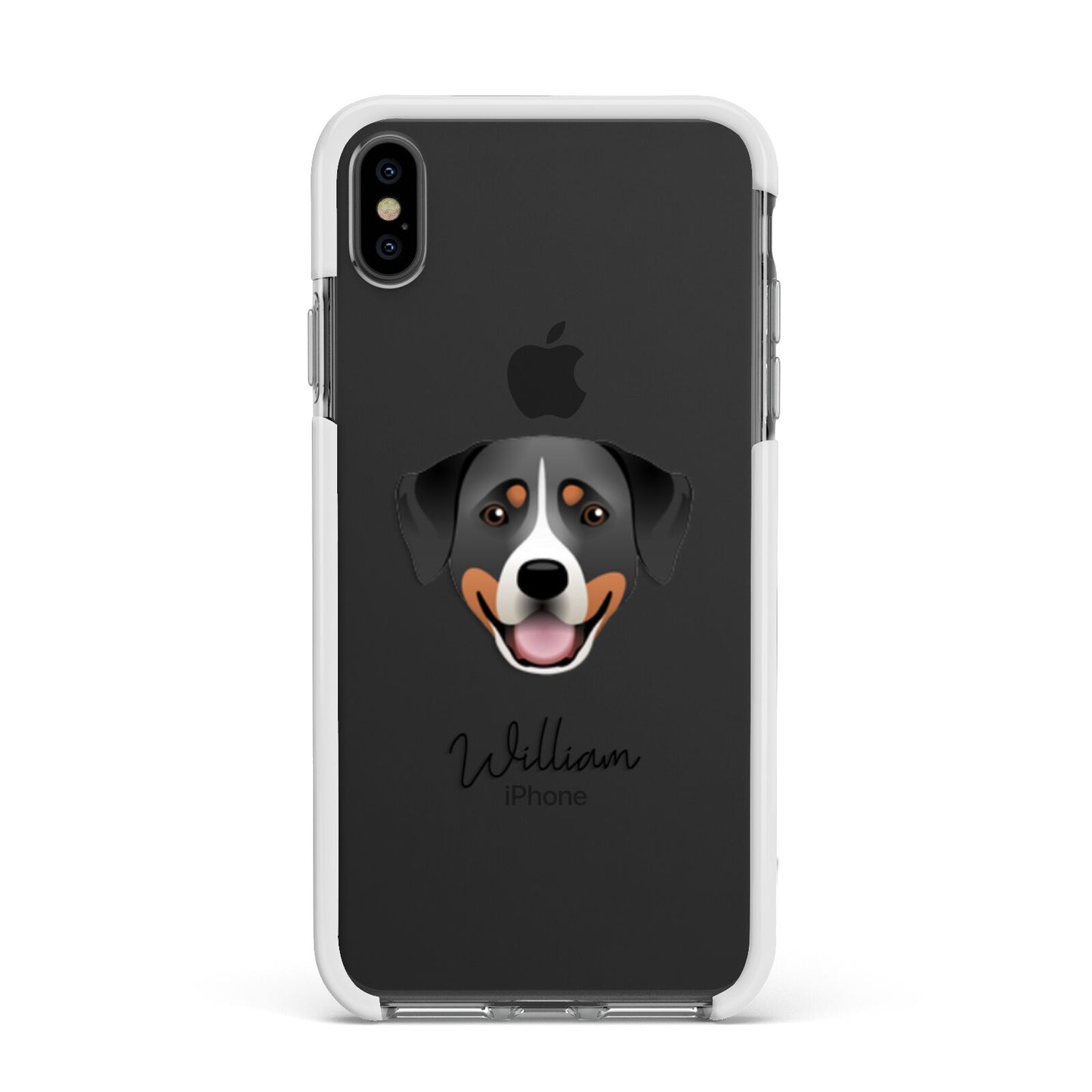 Greater Swiss Mountain Dog Personalised Apple iPhone Xs Max Impact Case White Edge on Black Phone