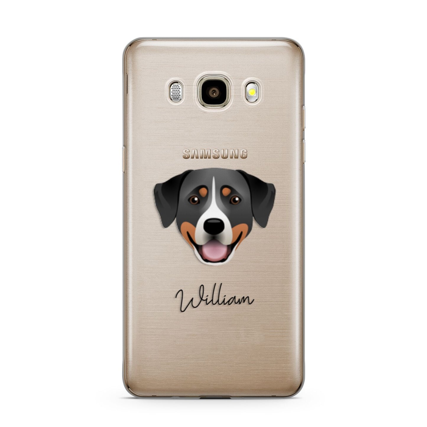 Greater Swiss Mountain Dog Personalised Samsung Galaxy J7 2016 Case on gold phone