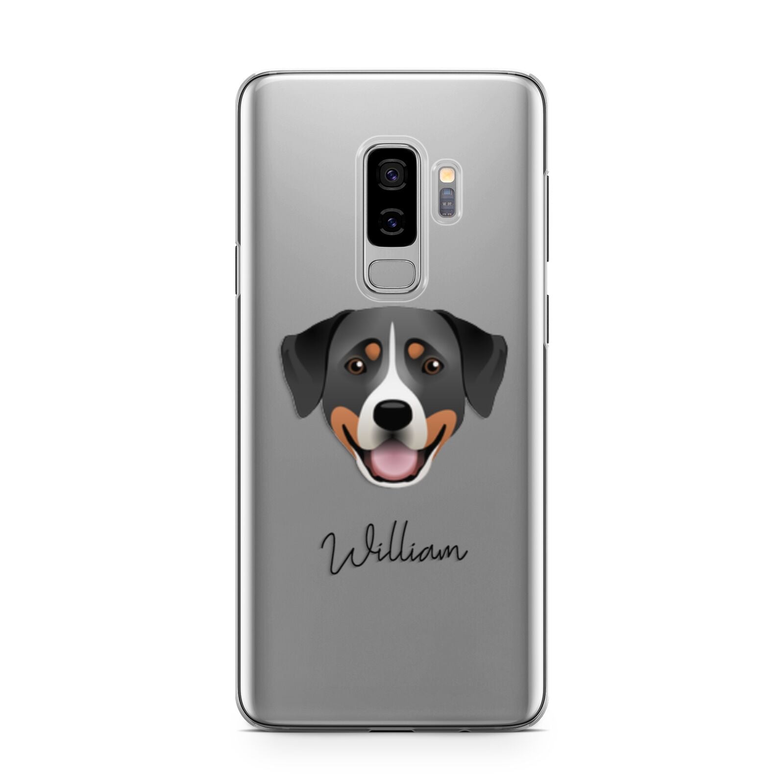Greater Swiss Mountain Dog Personalised Samsung Galaxy S9 Plus Case on Silver phone