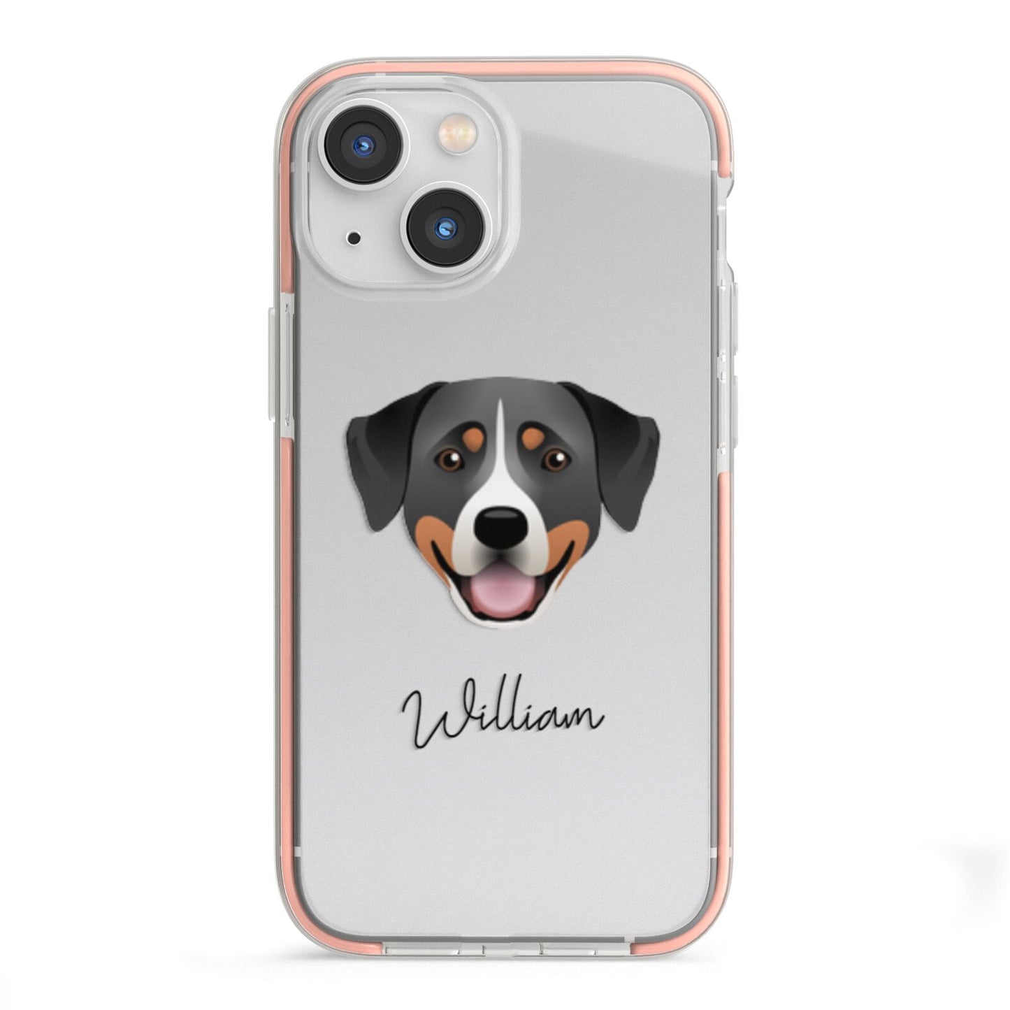 Greater Swiss Mountain Dog Personalised iPhone 13 Mini TPU Impact Case with Pink Edges