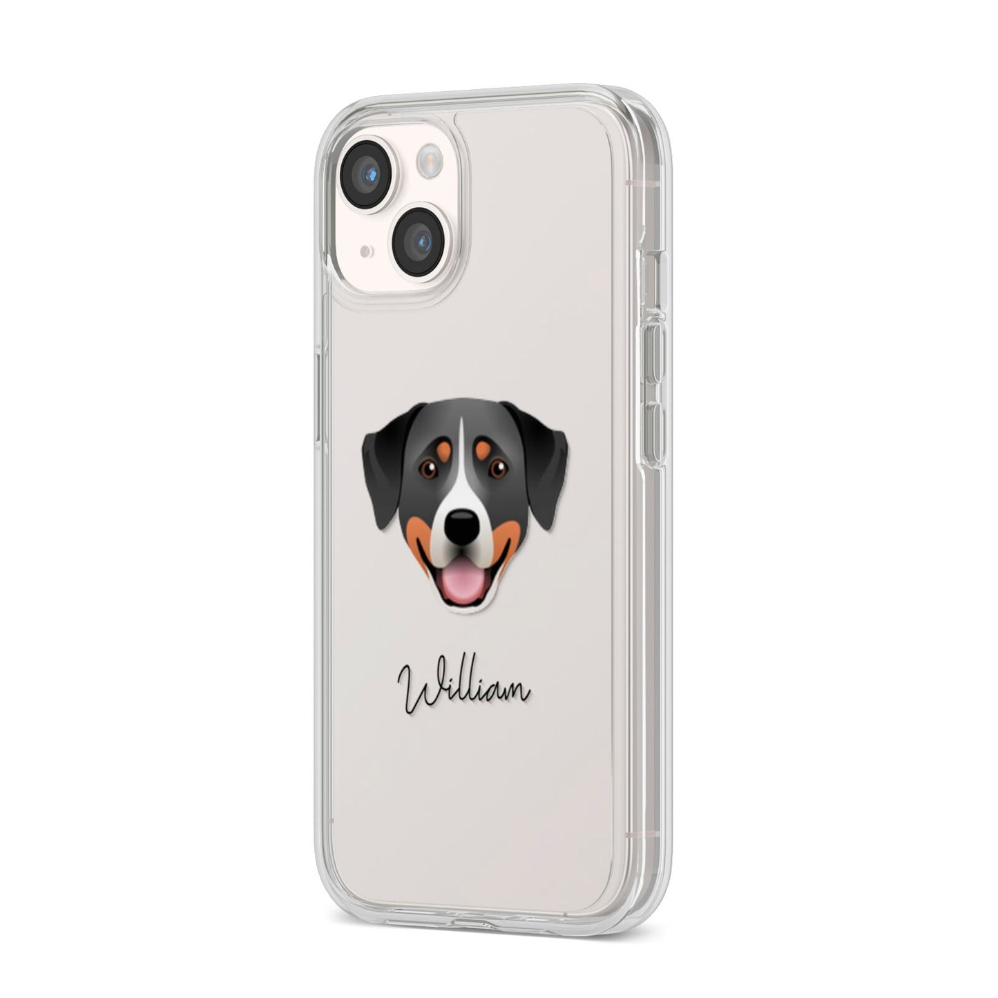 Greater Swiss Mountain Dog Personalised iPhone 14 Clear Tough Case Starlight Angled Image