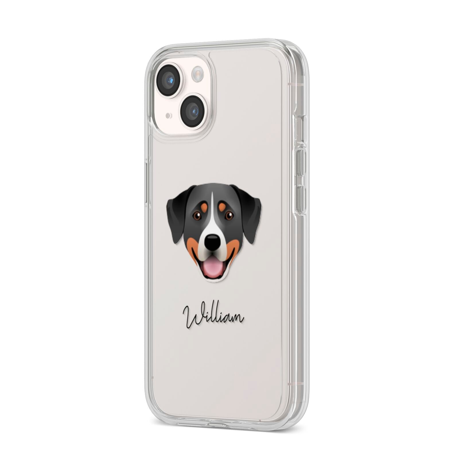 Greater Swiss Mountain Dog Personalised iPhone 14 Clear Tough Case Starlight Angled Image