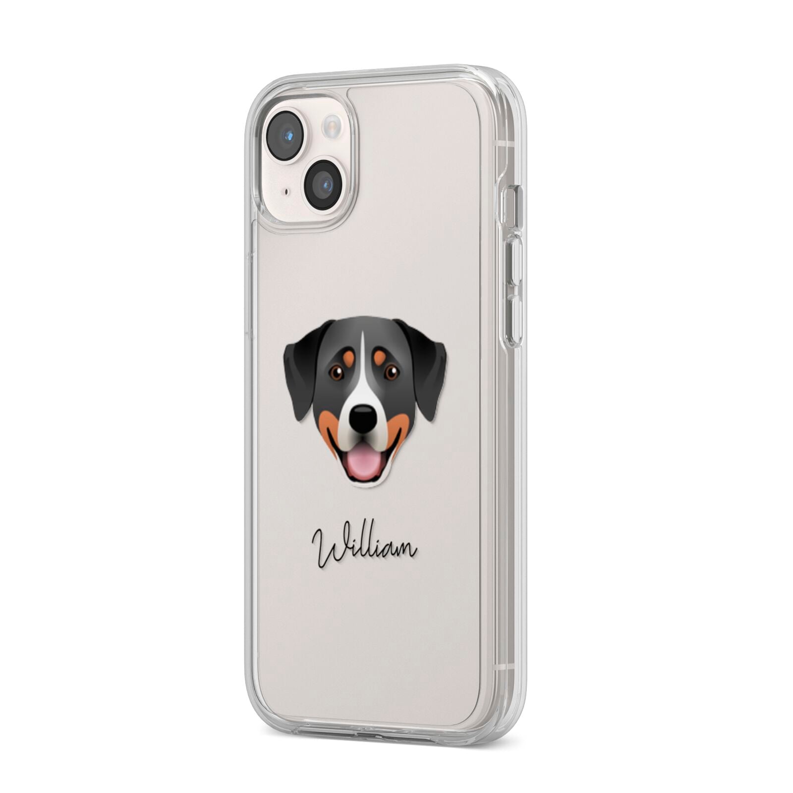 Greater Swiss Mountain Dog Personalised iPhone 14 Plus Clear Tough Case Starlight Angled Image