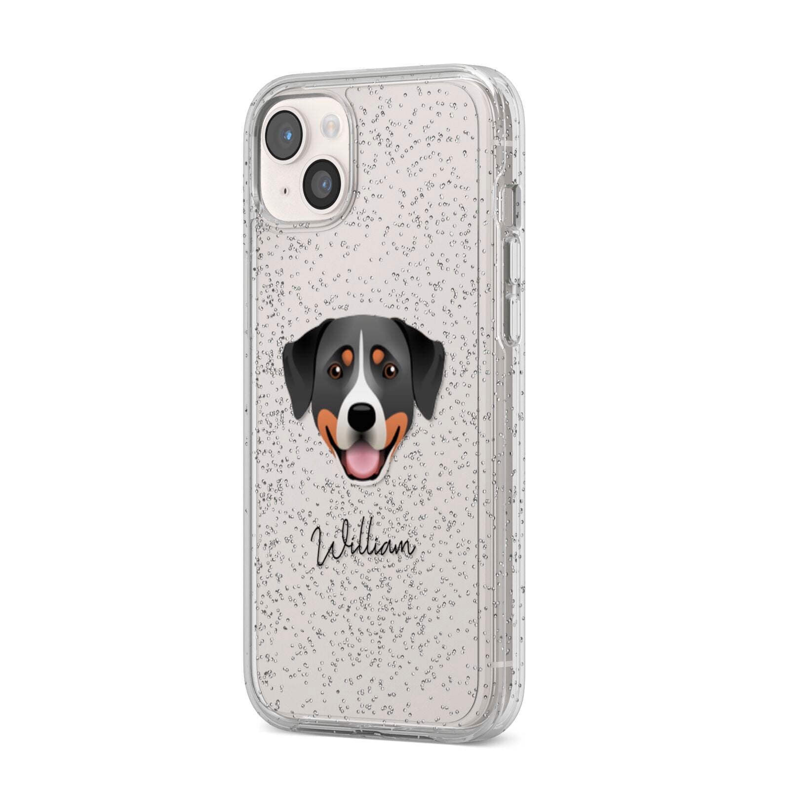 Greater Swiss Mountain Dog Personalised iPhone 14 Plus Glitter Tough Case Starlight Angled Image