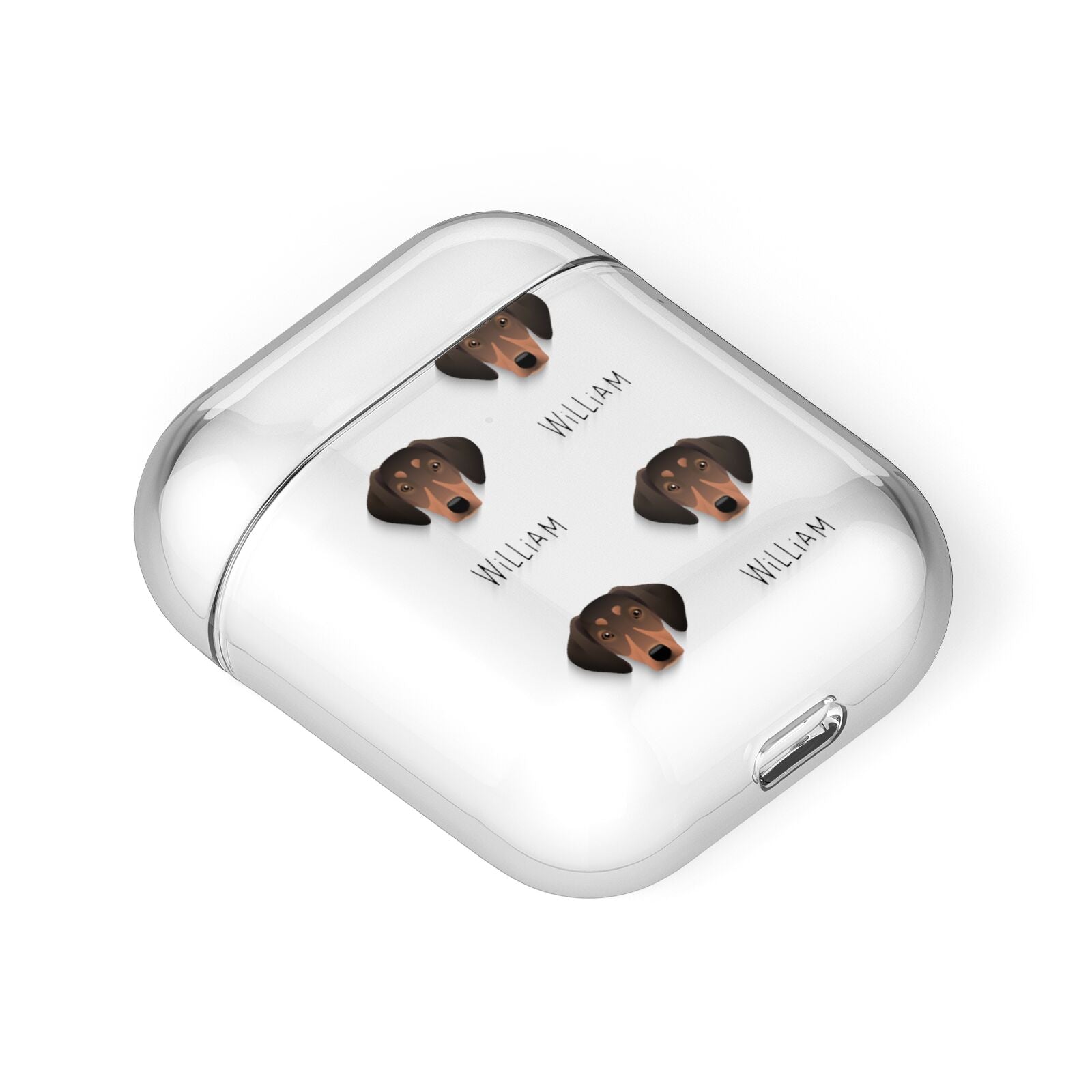 Greek Harehound Icon with Name AirPods Case Laid Flat