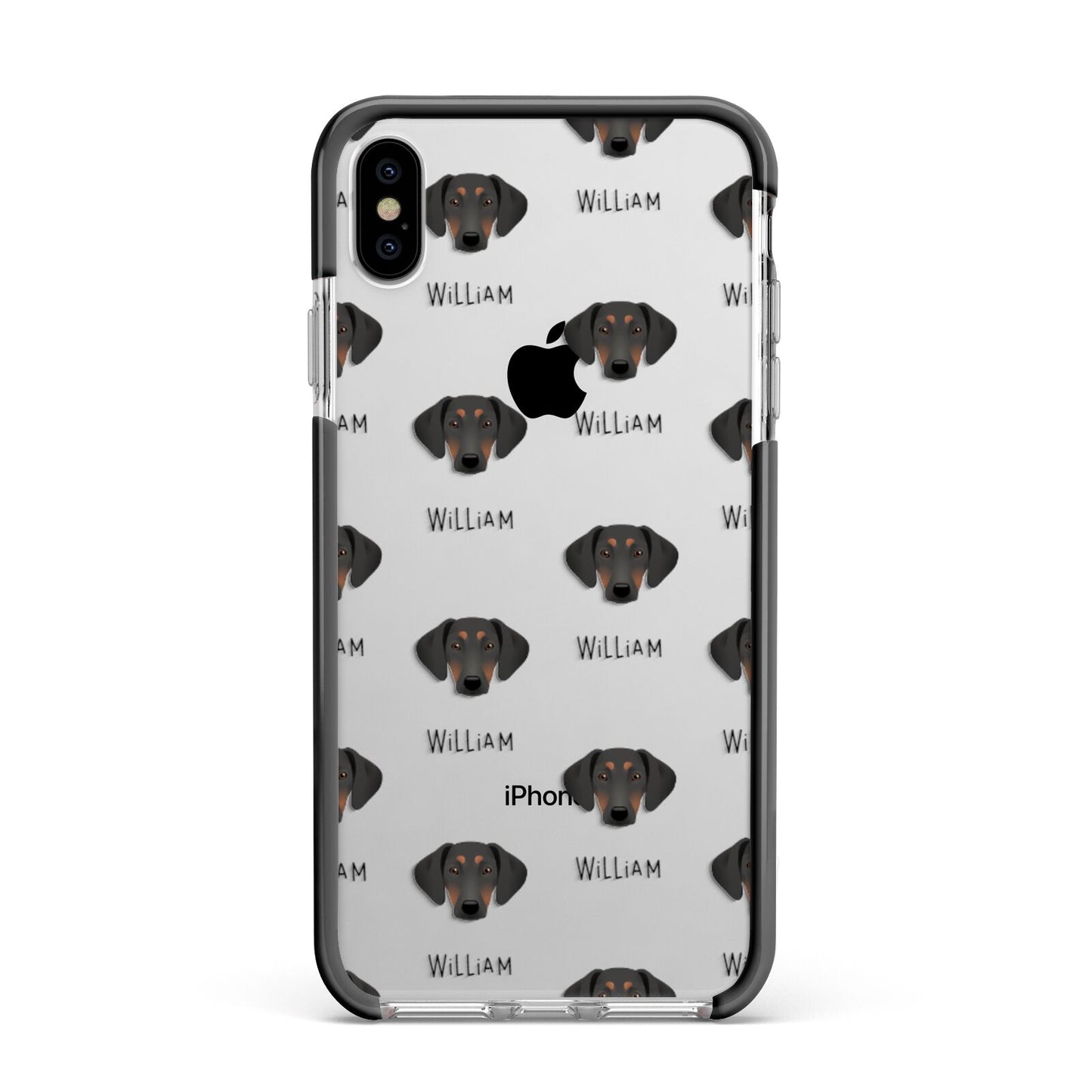 Greek Harehound Icon with Name Apple iPhone Xs Max Impact Case Black Edge on Silver Phone