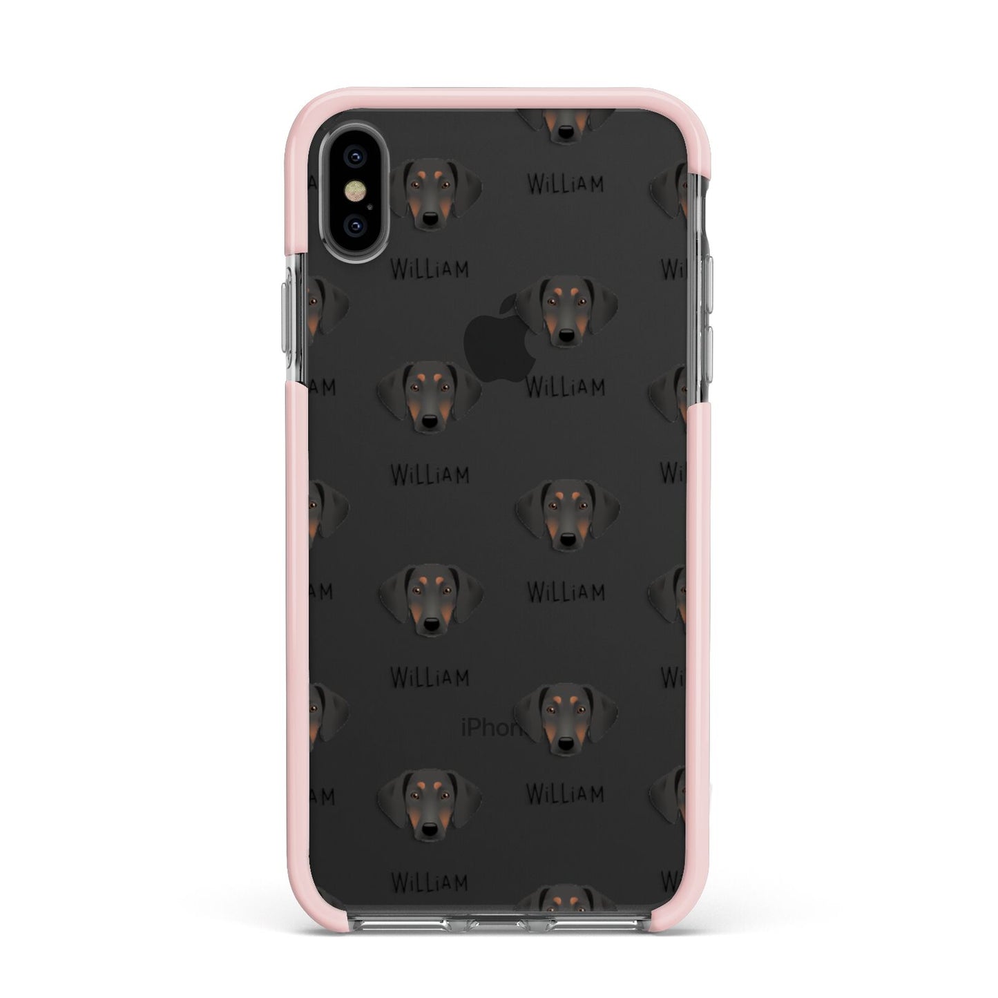 Greek Harehound Icon with Name Apple iPhone Xs Max Impact Case Pink Edge on Black Phone