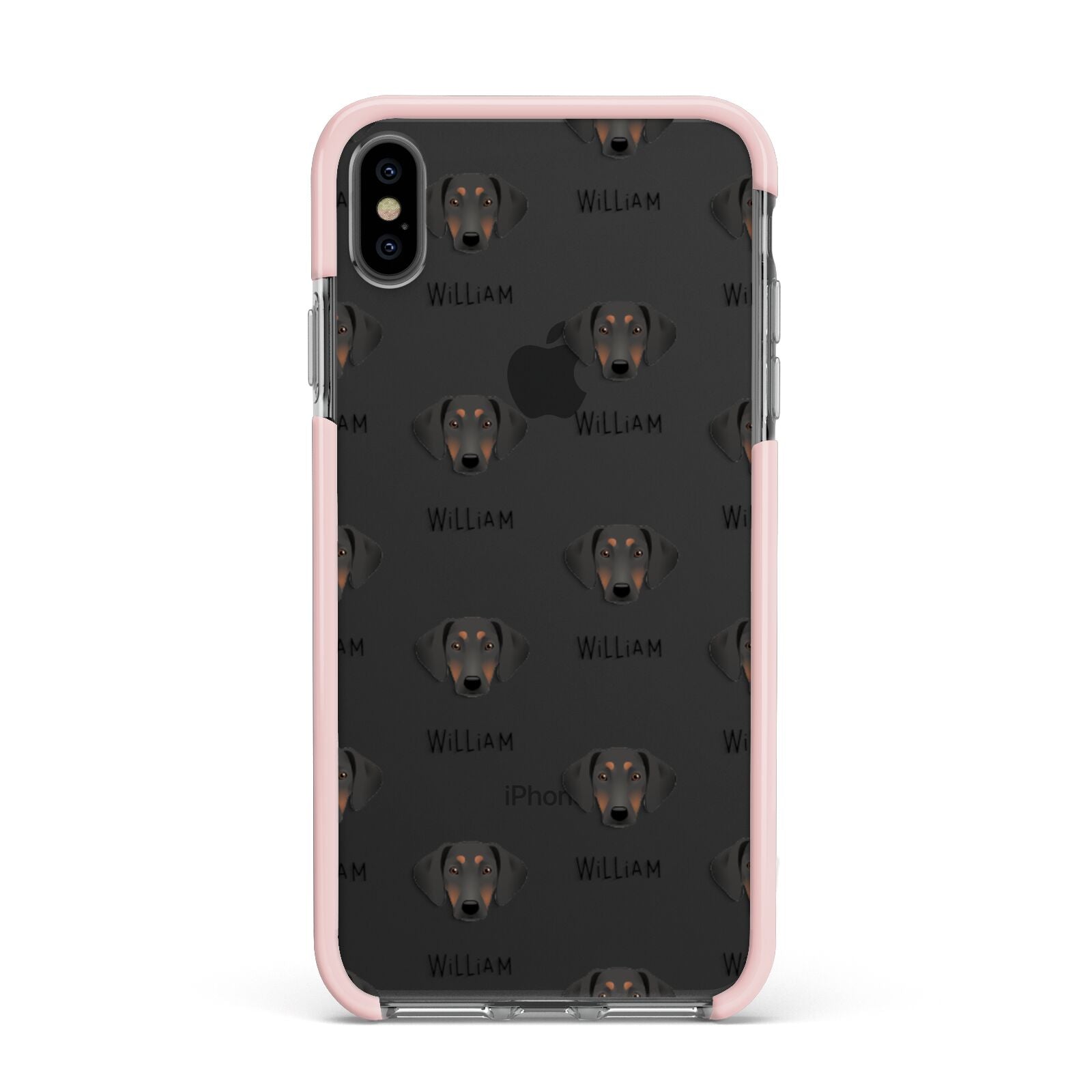 Greek Harehound Icon with Name Apple iPhone Xs Max Impact Case Pink Edge on Black Phone