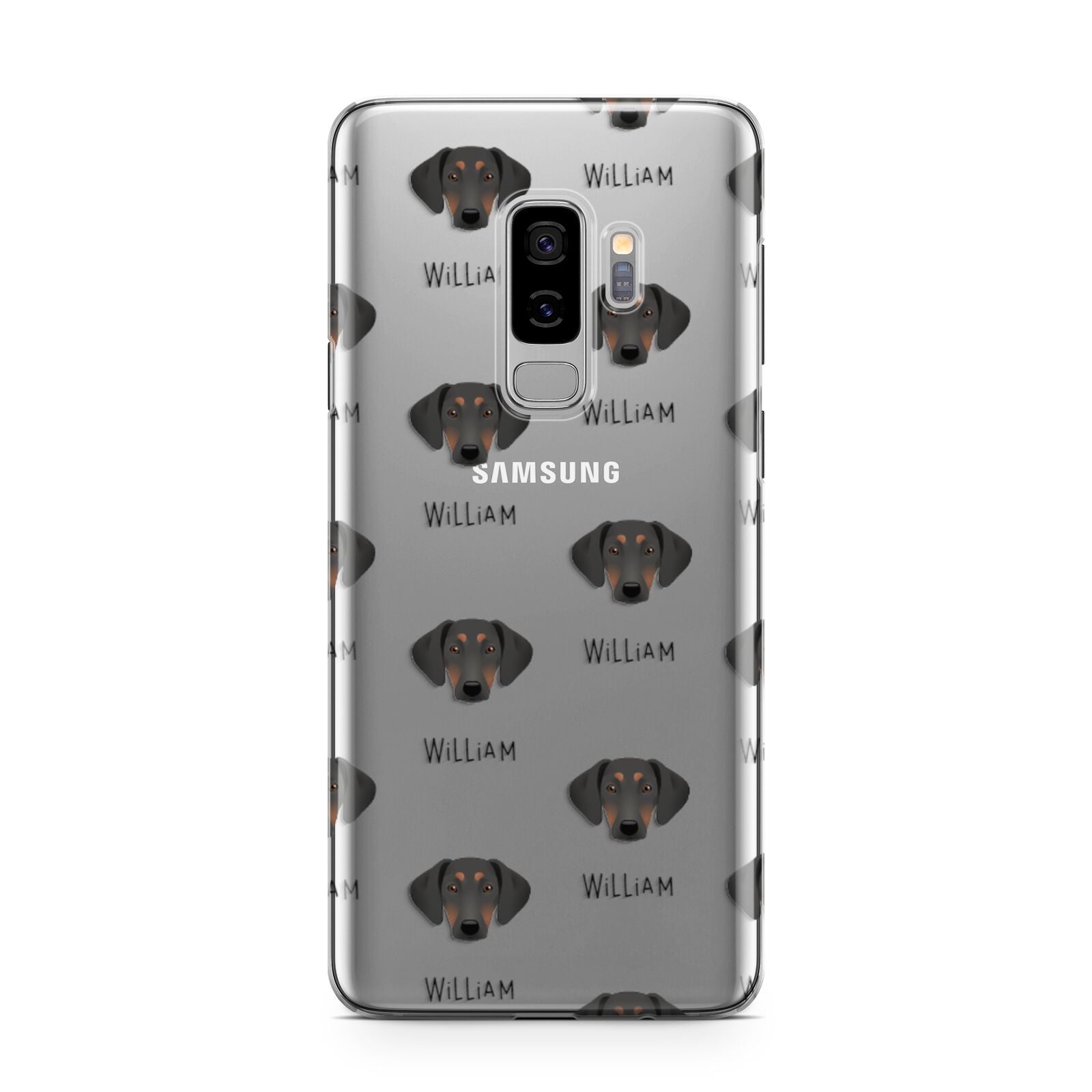 Greek Harehound Icon with Name Samsung Galaxy S9 Plus Case on Silver phone
