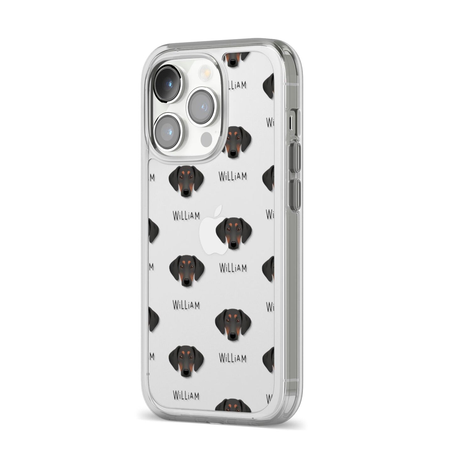 Greek Harehound Icon with Name iPhone 14 Pro Clear Tough Case Silver Angled Image