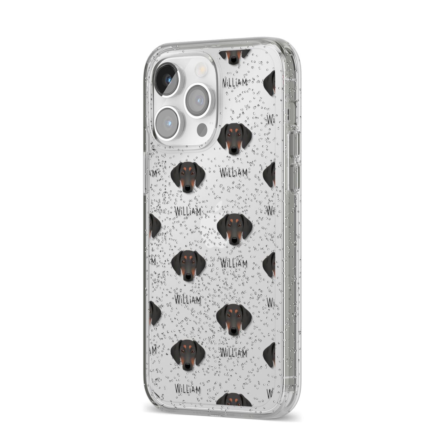 Greek Harehound Icon with Name iPhone 14 Pro Max Glitter Tough Case Silver Angled Image