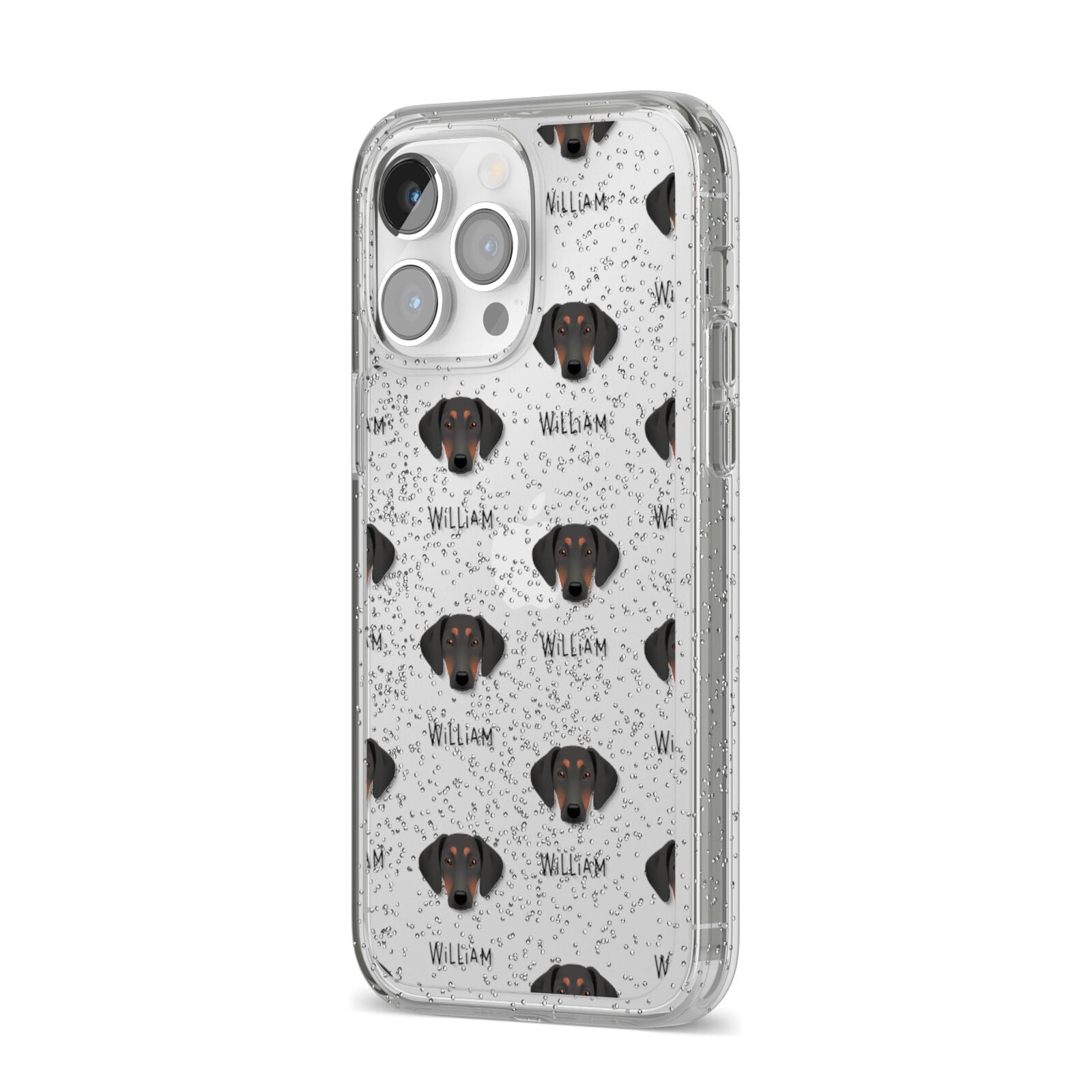 Greek Harehound Icon with Name iPhone 14 Pro Max Glitter Tough Case Silver Angled Image