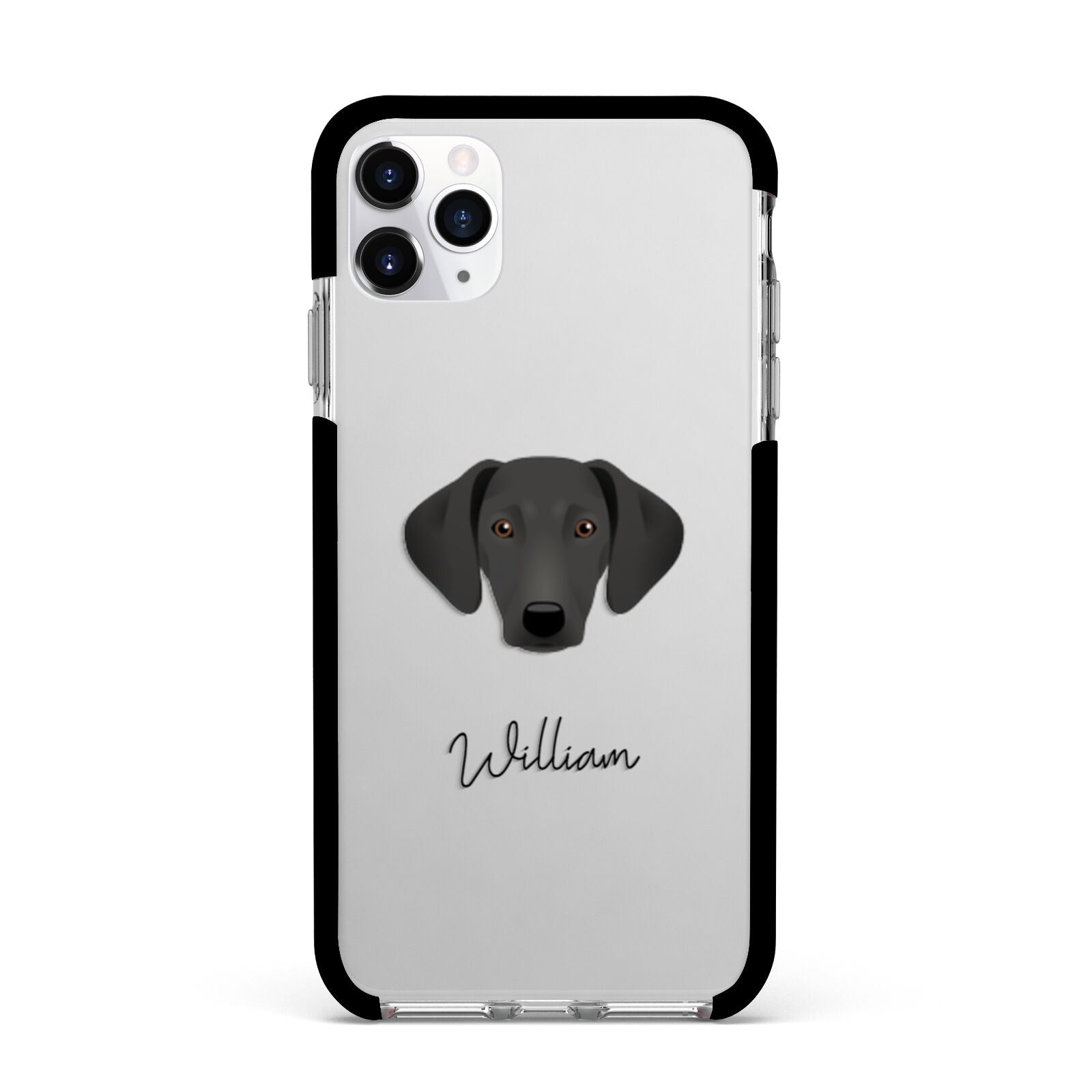 Greek Harehound Personalised Apple iPhone 11 Pro Max in Silver with Black Impact Case