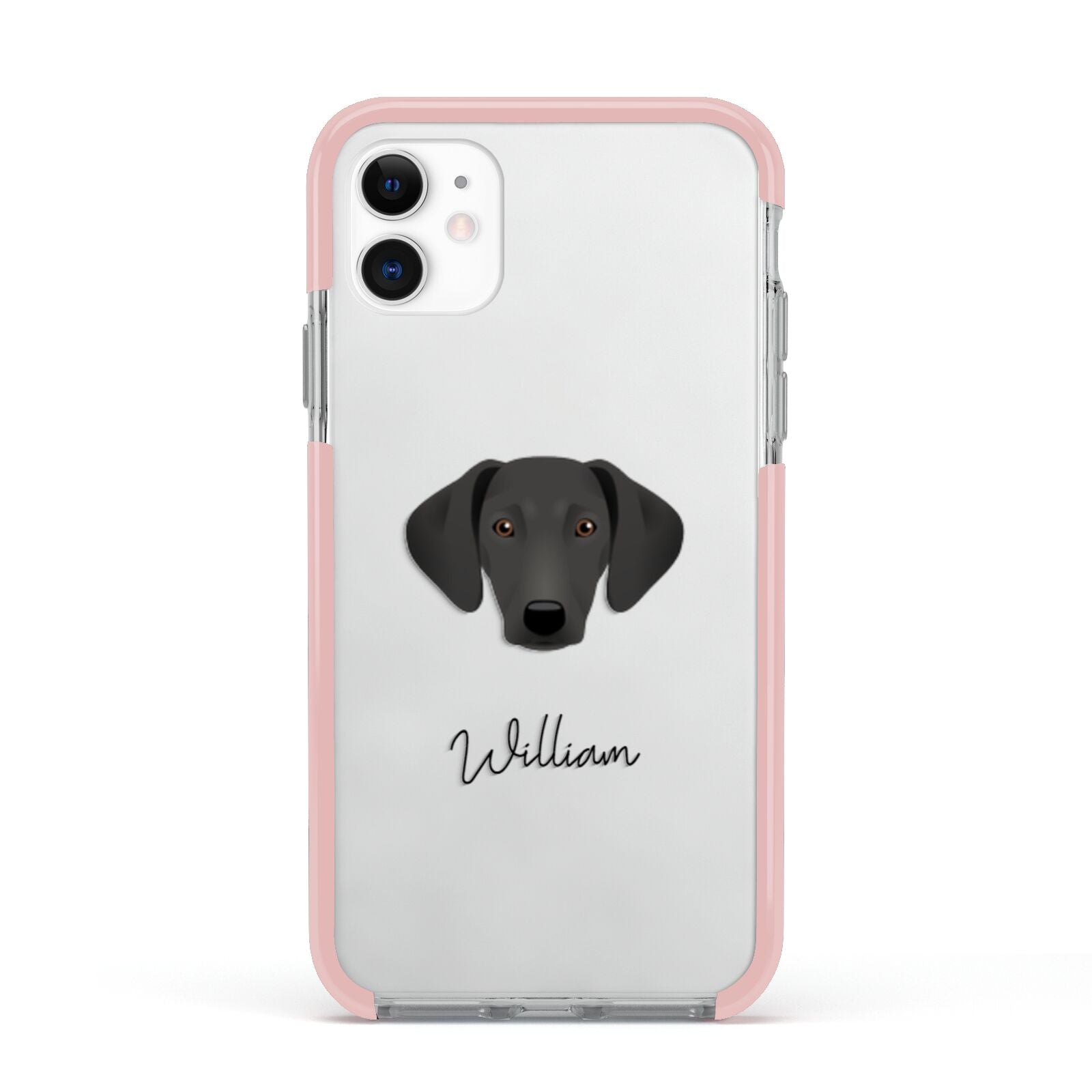 Greek Harehound Personalised Apple iPhone 11 in White with Pink Impact Case
