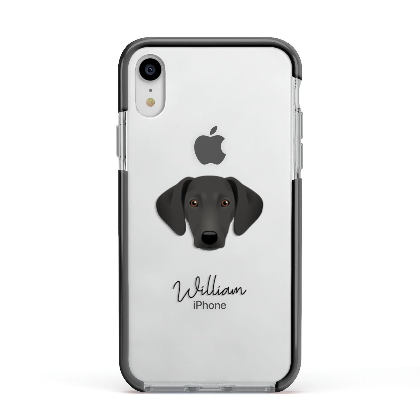 Greek Harehound Personalised Apple iPhone XR Impact Case Black Edge on Silver Phone