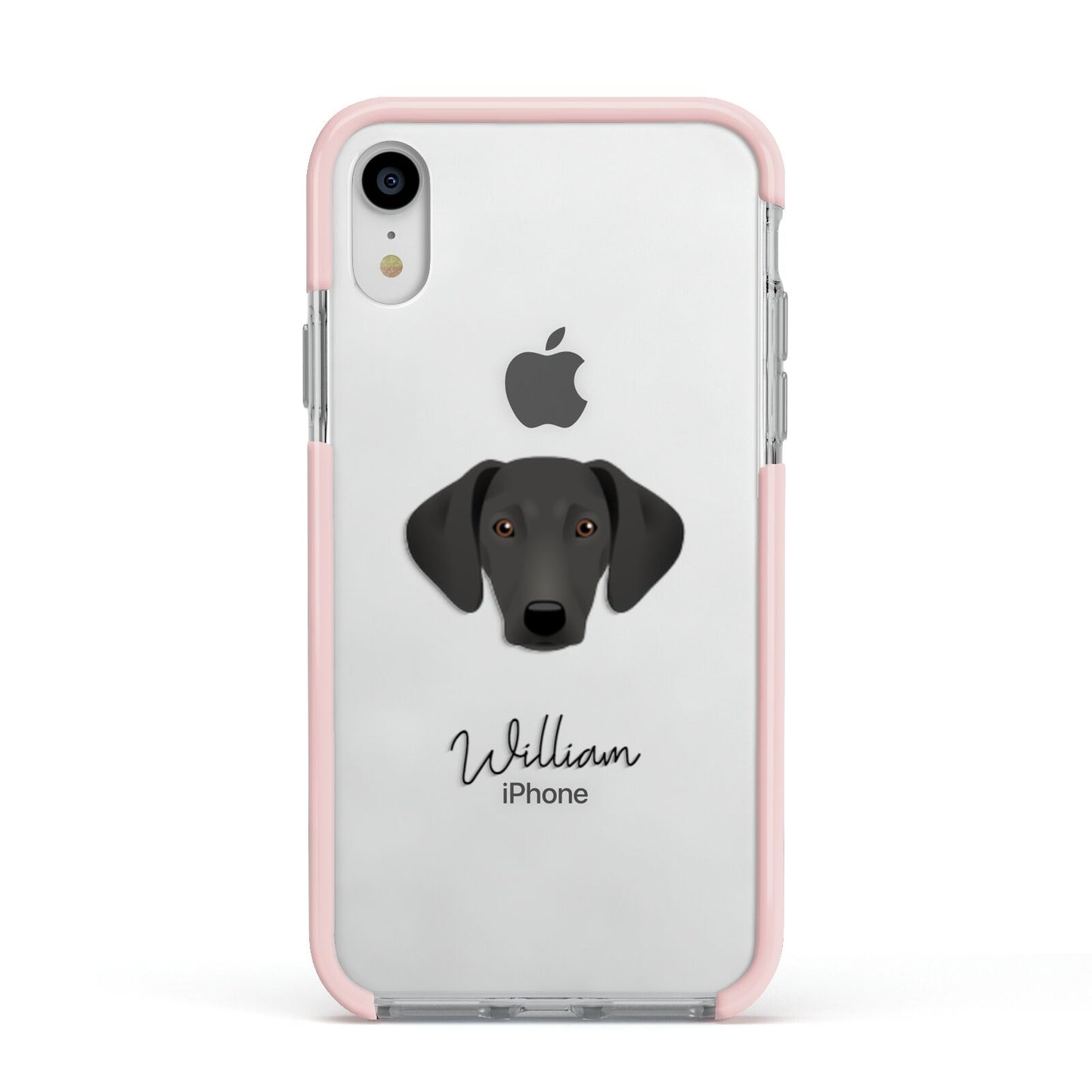 Greek Harehound Personalised Apple iPhone XR Impact Case Pink Edge on Silver Phone