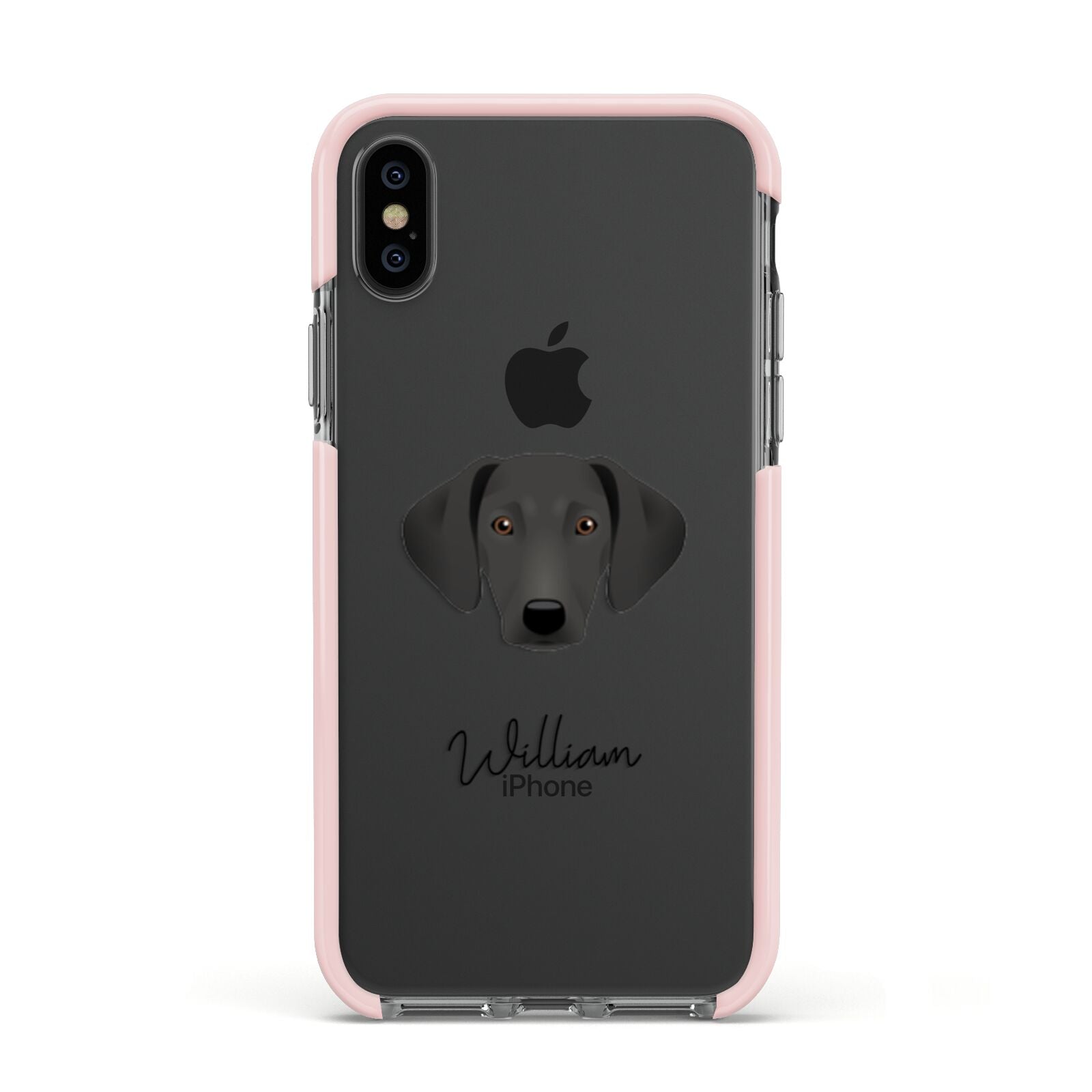 Greek Harehound Personalised Apple iPhone Xs Impact Case Pink Edge on Black Phone