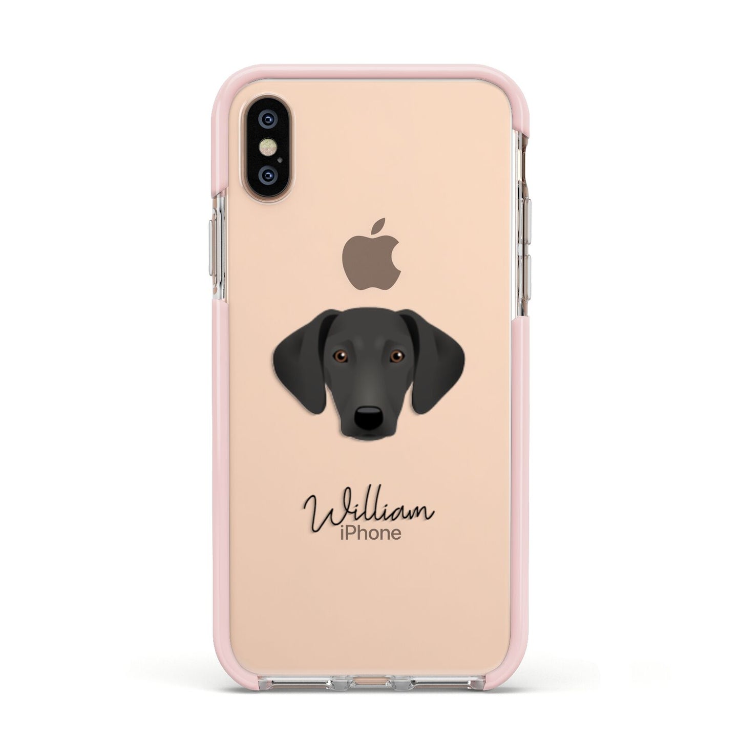 Greek Harehound Personalised Apple iPhone Xs Impact Case Pink Edge on Gold Phone