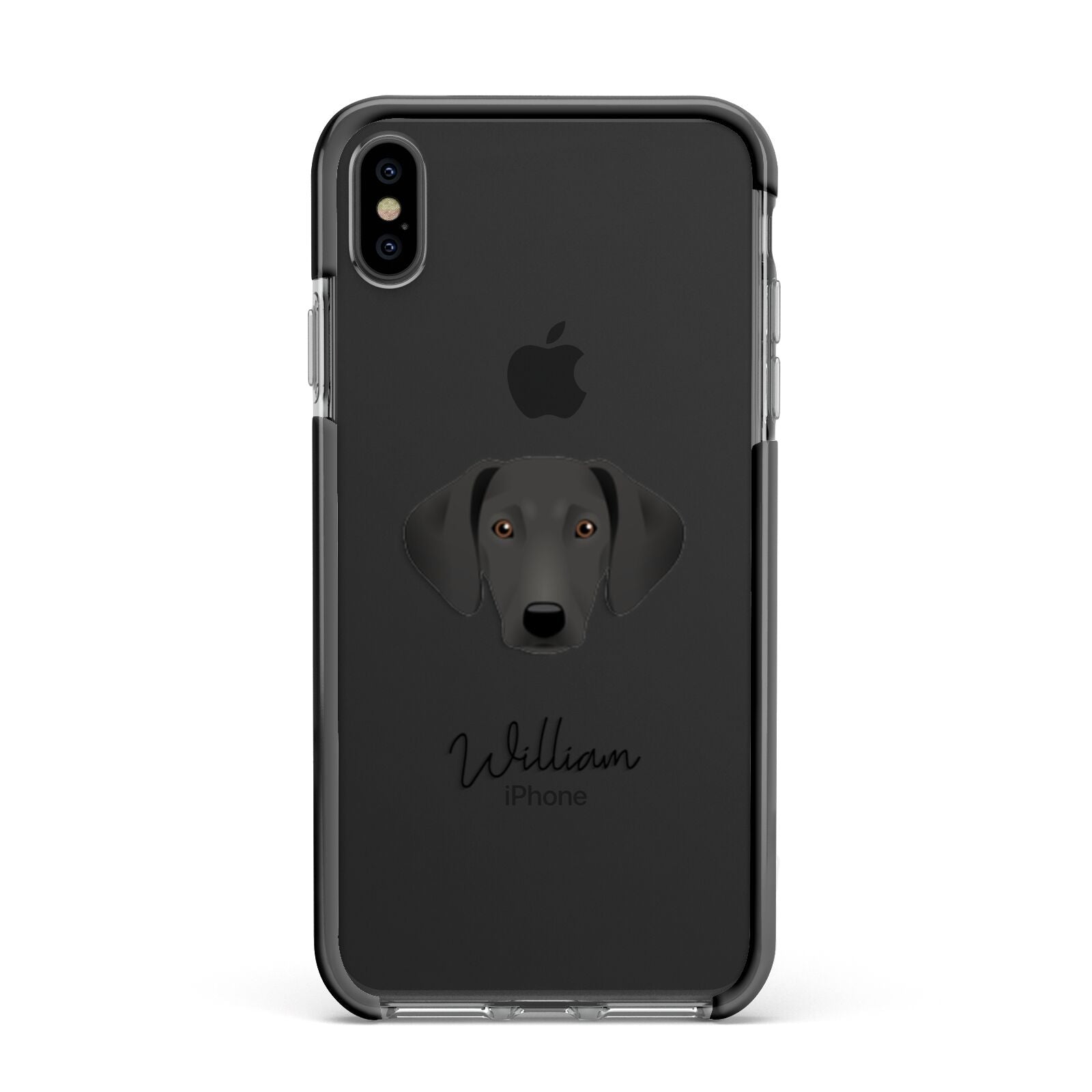 Greek Harehound Personalised Apple iPhone Xs Max Impact Case Black Edge on Black Phone