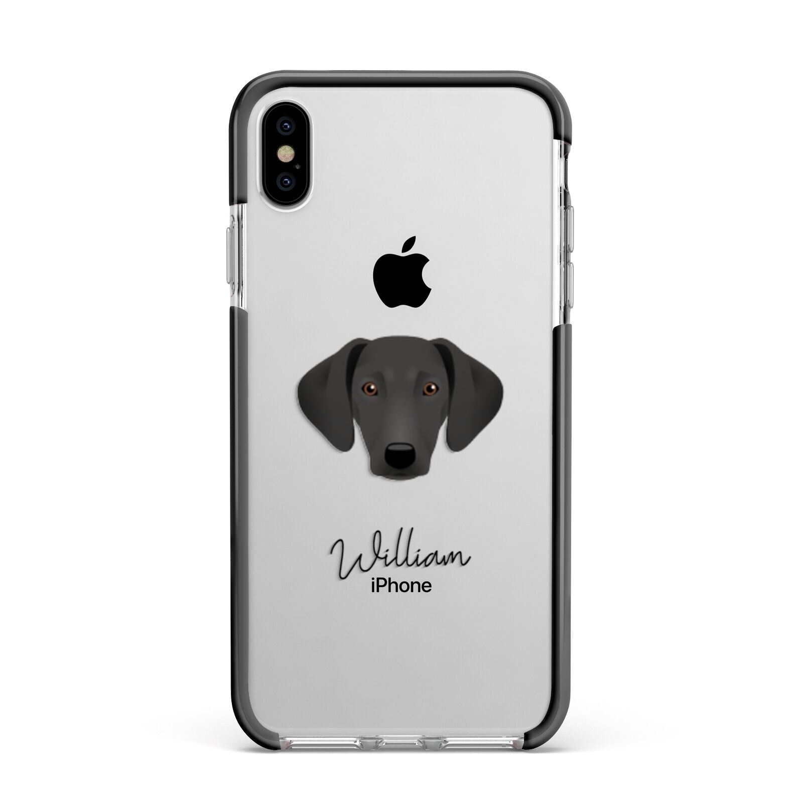 Greek Harehound Personalised Apple iPhone Xs Max Impact Case Black Edge on Silver Phone